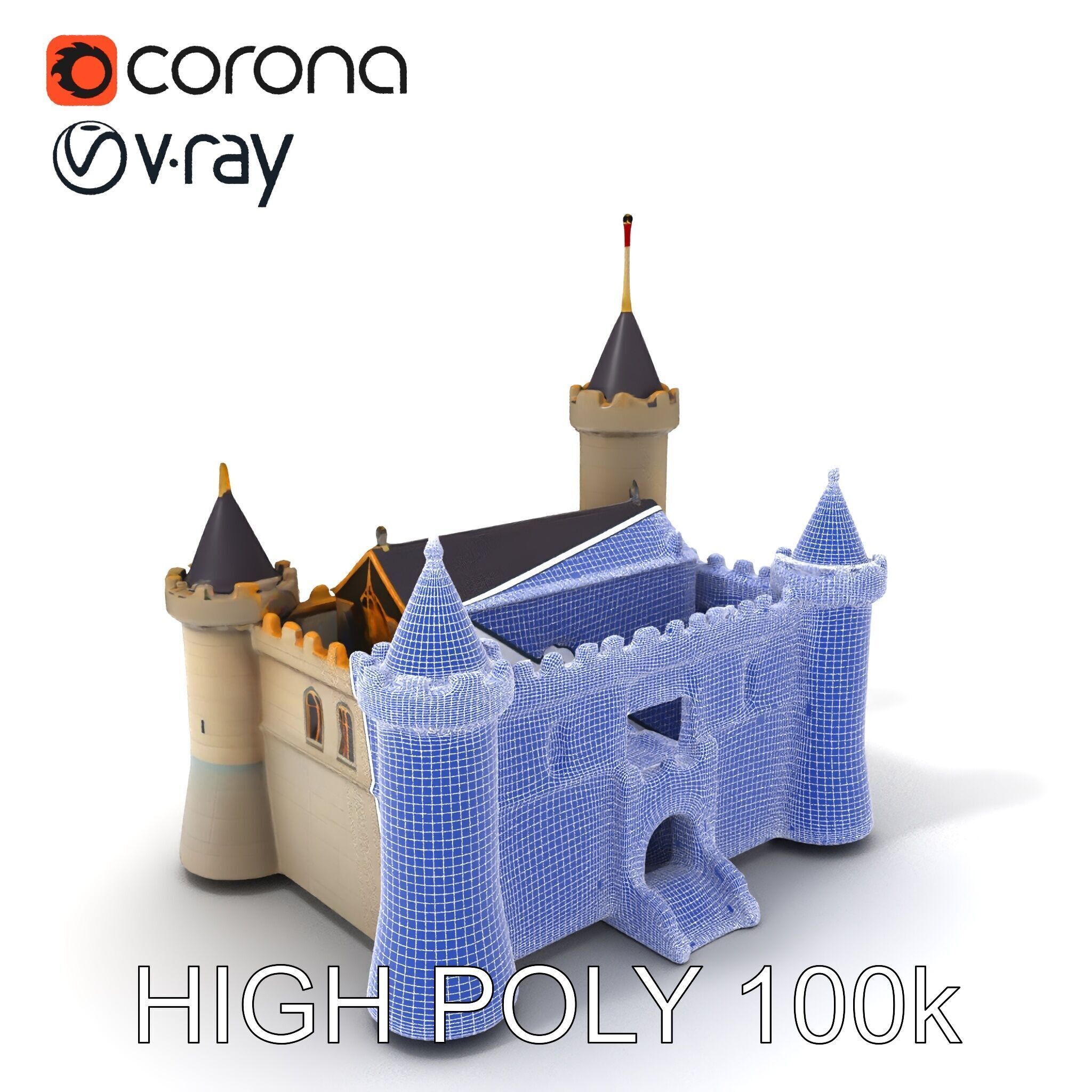 Medieval Castle Model Pack with Towers and Flags Low-poly 3D model_4