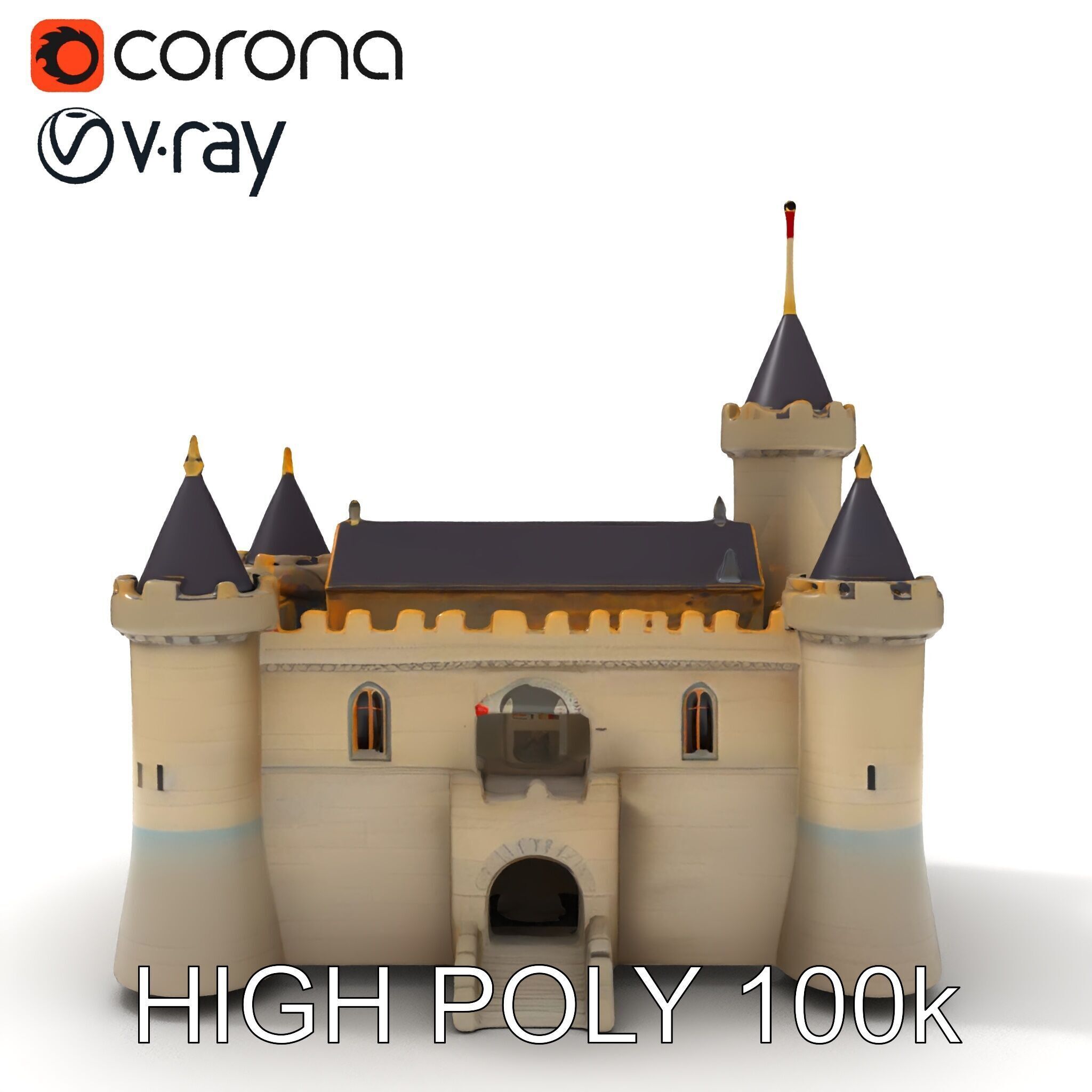 Medieval Castle Model Pack with Towers and Flags Low-poly 3D model_35