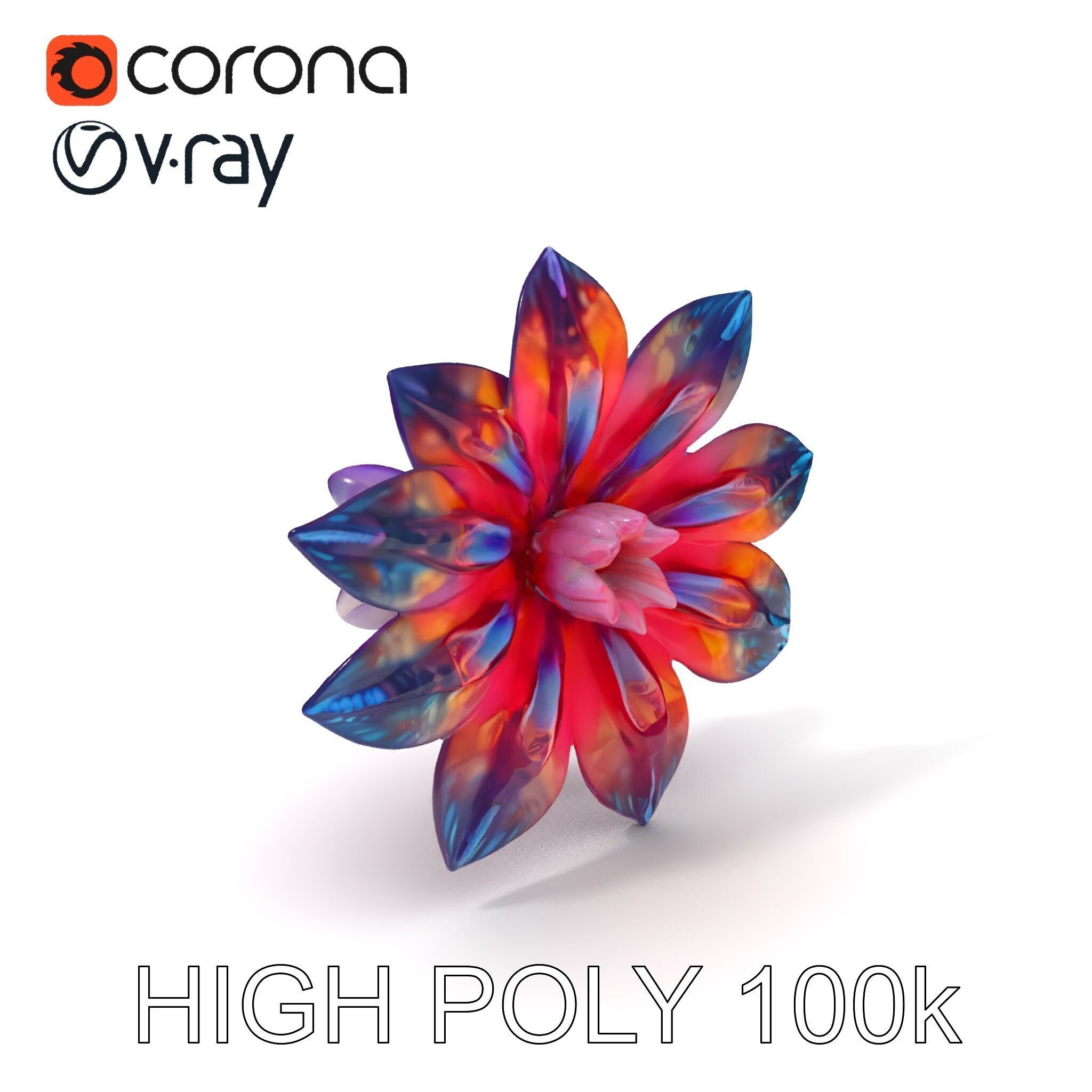 Iridescent Flower Model Pack Low-poly 3D model_3