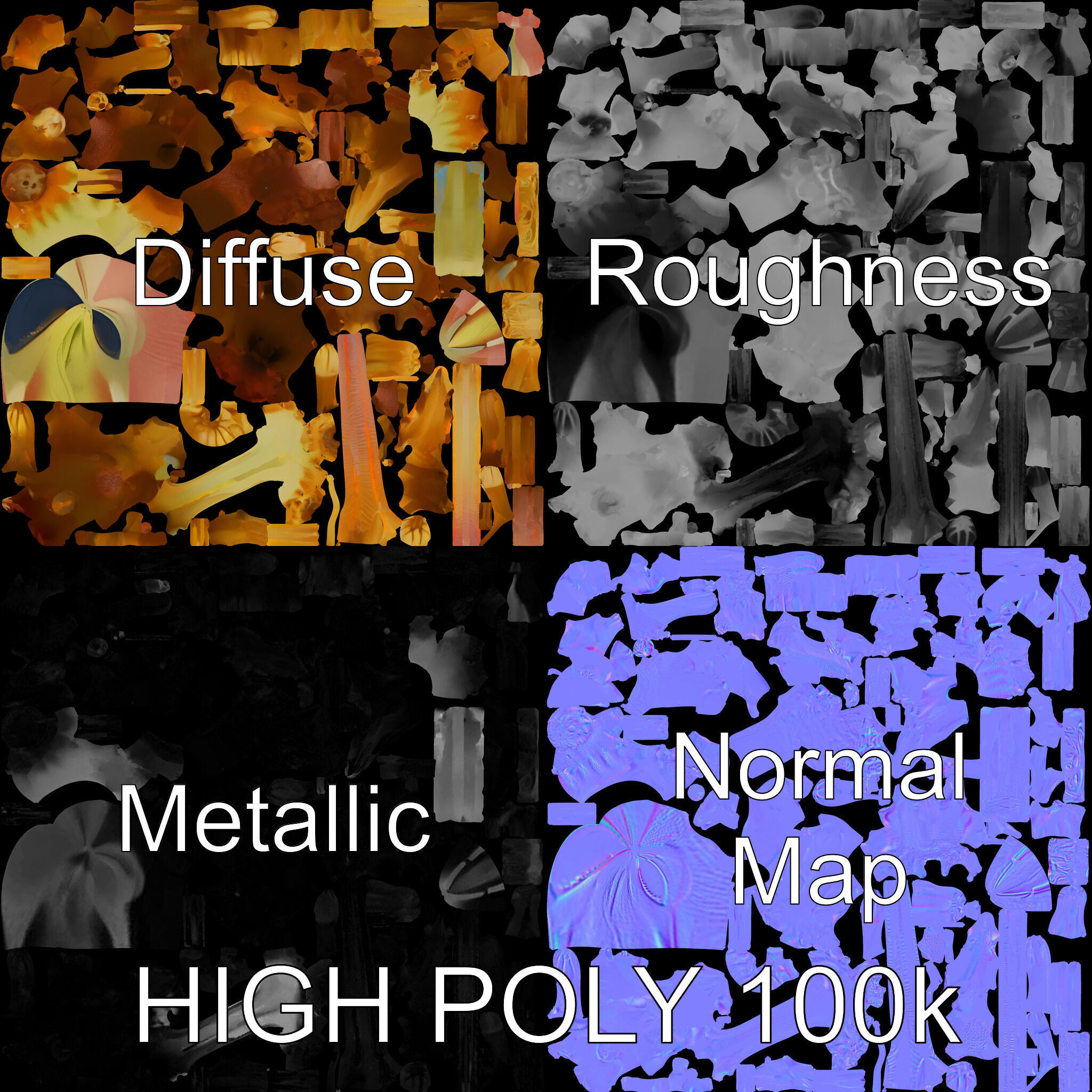 Alien Plant Creature Model Pack with PBR Textures Low-poly 3D model_2