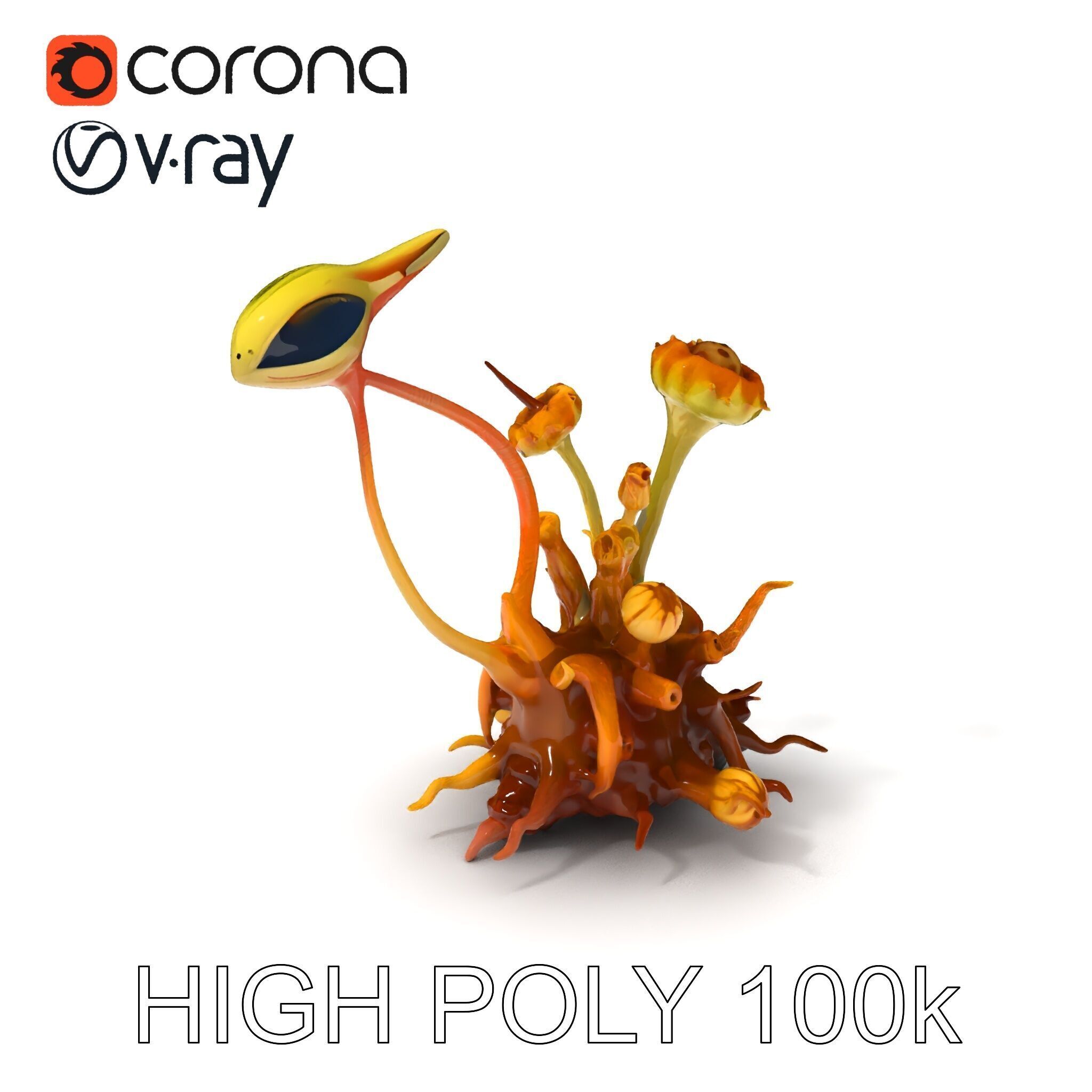 Alien Plant Creature Model Pack with PBR Textures Low-poly 3D model_3