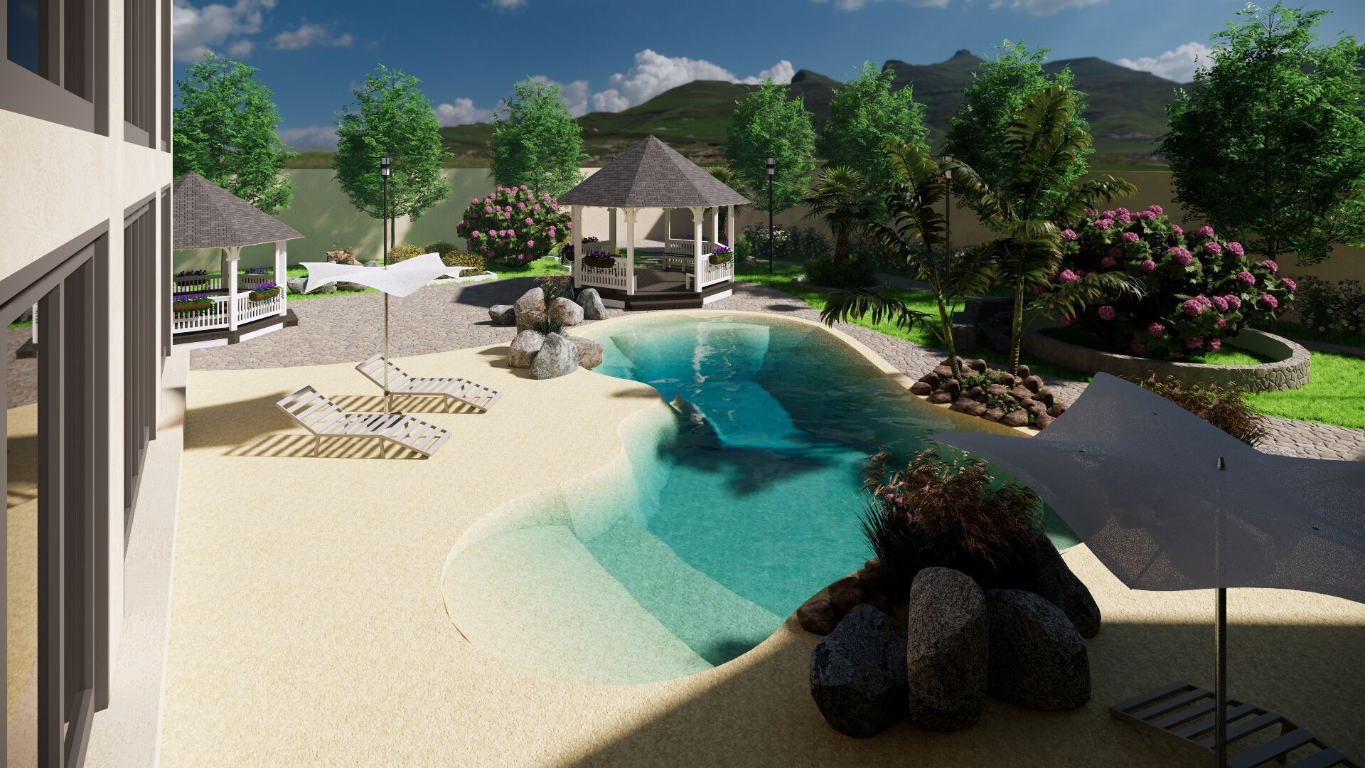 Beach swimming pool Low-poly 3D model_2