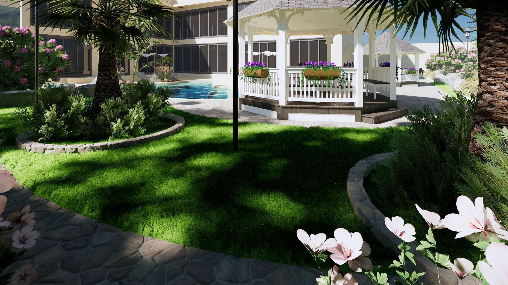 Beach swimming pool Low-poly 3D model_1