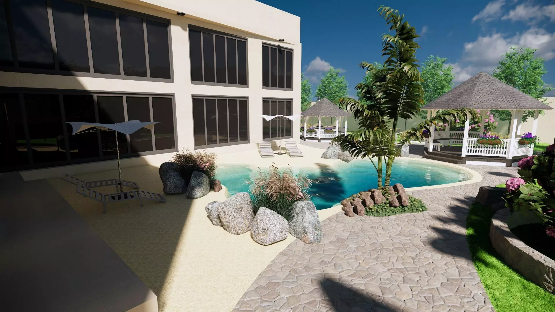 Beach swimming pool Low-poly 3D model_0