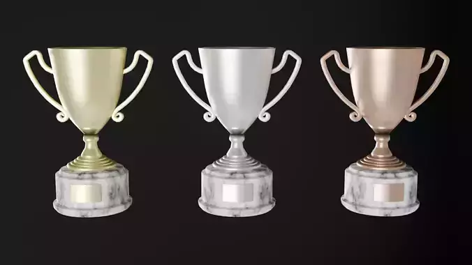 Set 3 trophy cup gold silver bronze 3D model