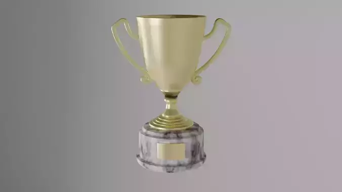 Trophy gold cup on a marble stand 3D model