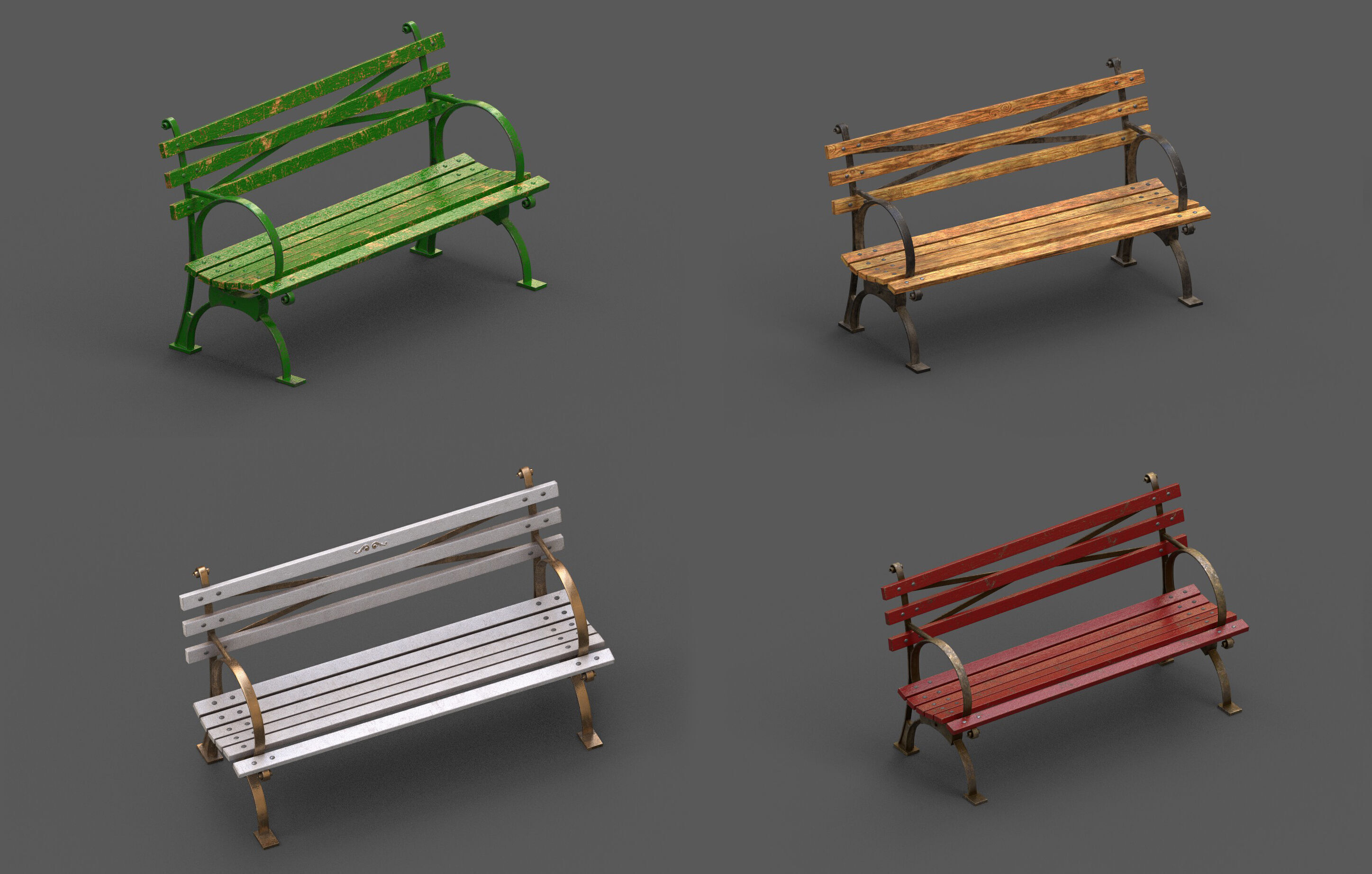 Mega Pack 32 Street Bench Low-poly 3D model_4