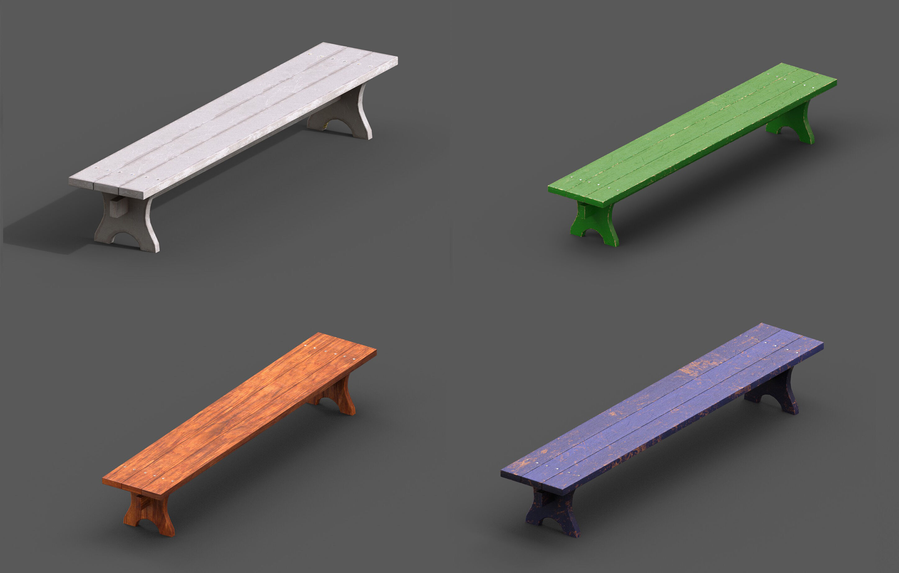 Mega Pack 32 Street Bench Low-poly 3D model_2