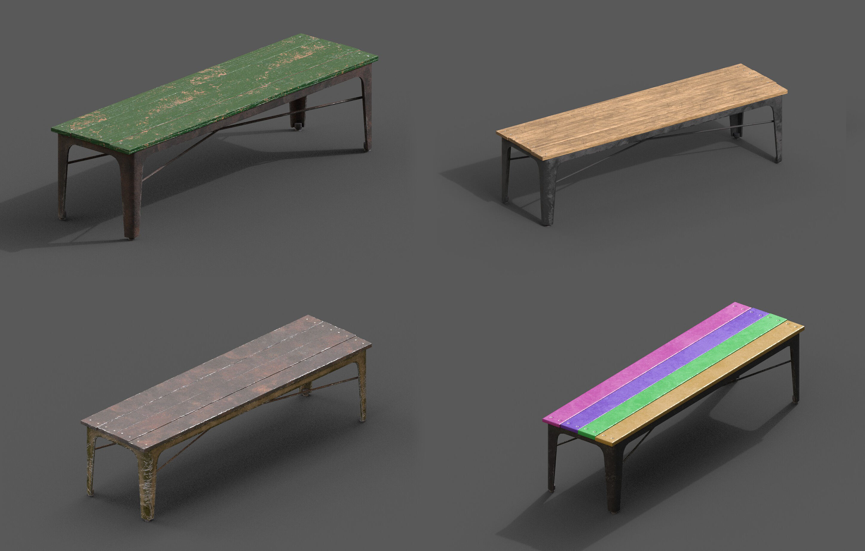 Mega Pack 32 Street Bench Low-poly 3D model_3