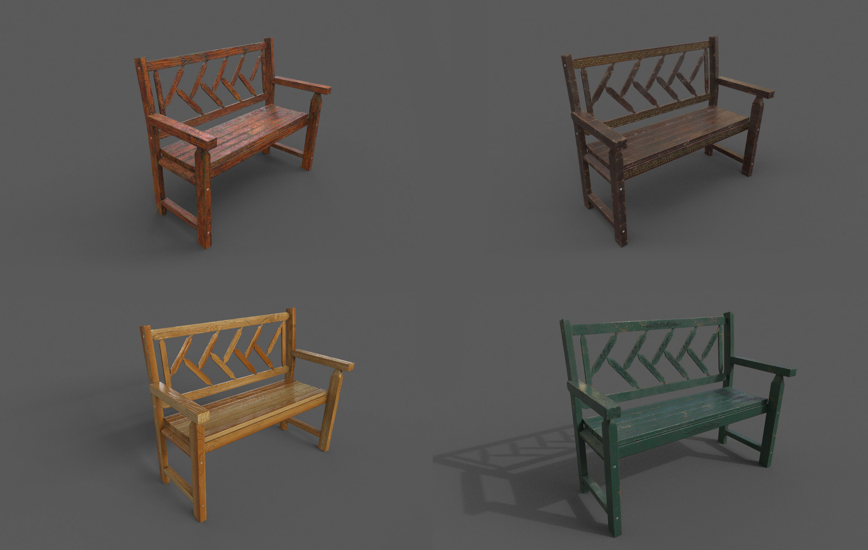 Mega Pack 32 Street Bench Low-poly 3D model_7