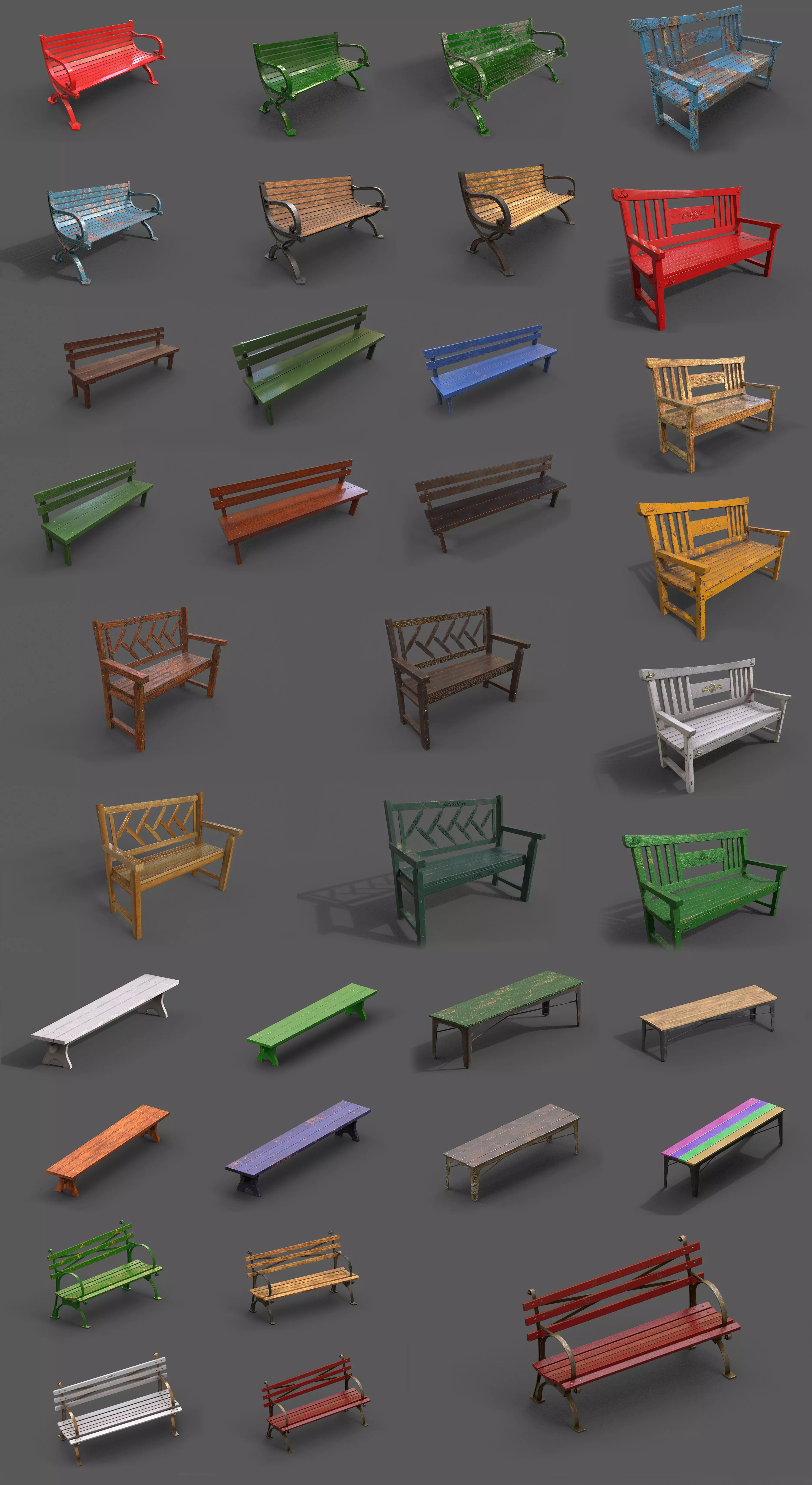 Mega Pack 32 Street Bench Low-poly 3D model_0