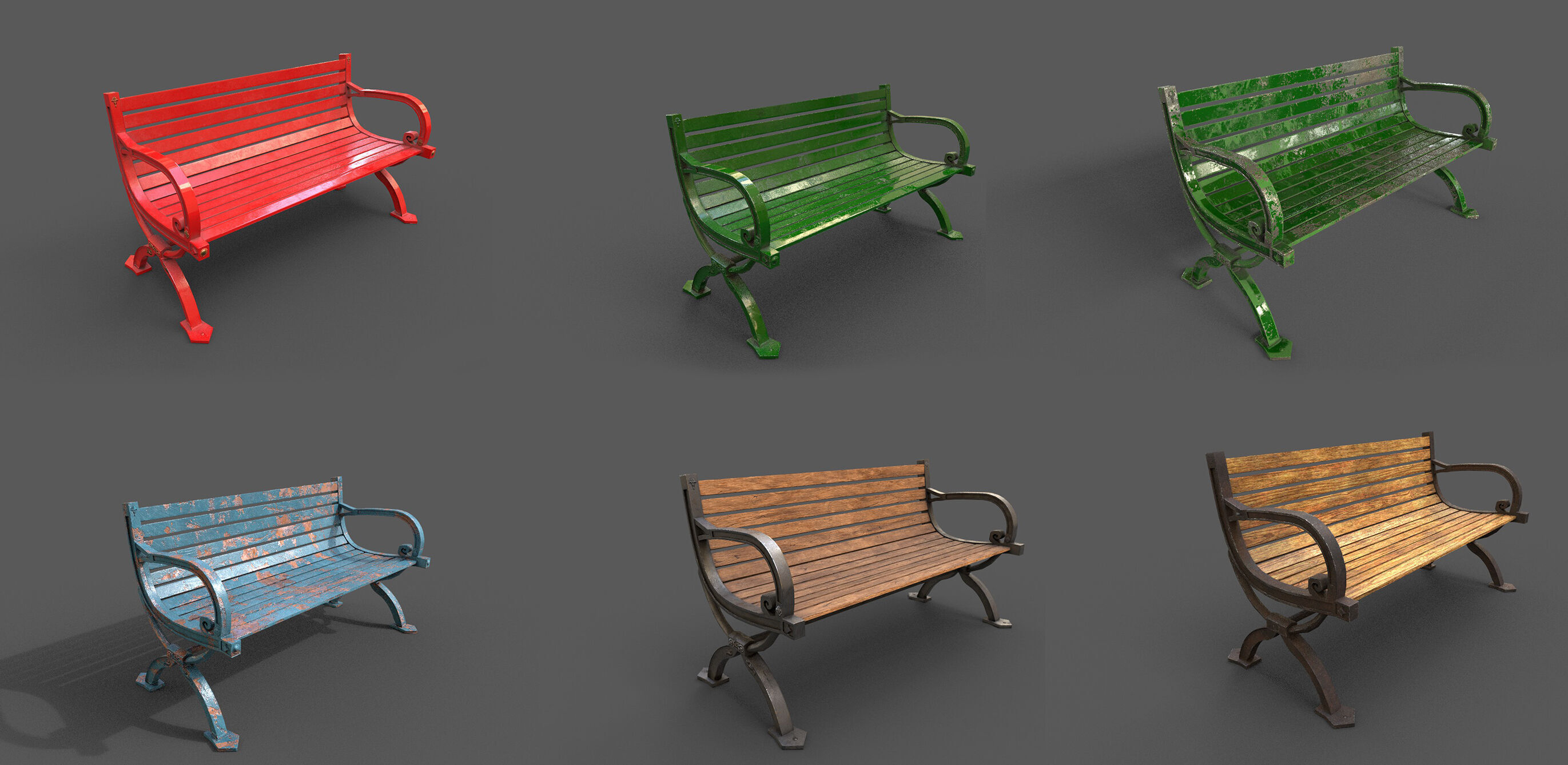 Mega Pack 32 Street Bench Low-poly 3D model_1
