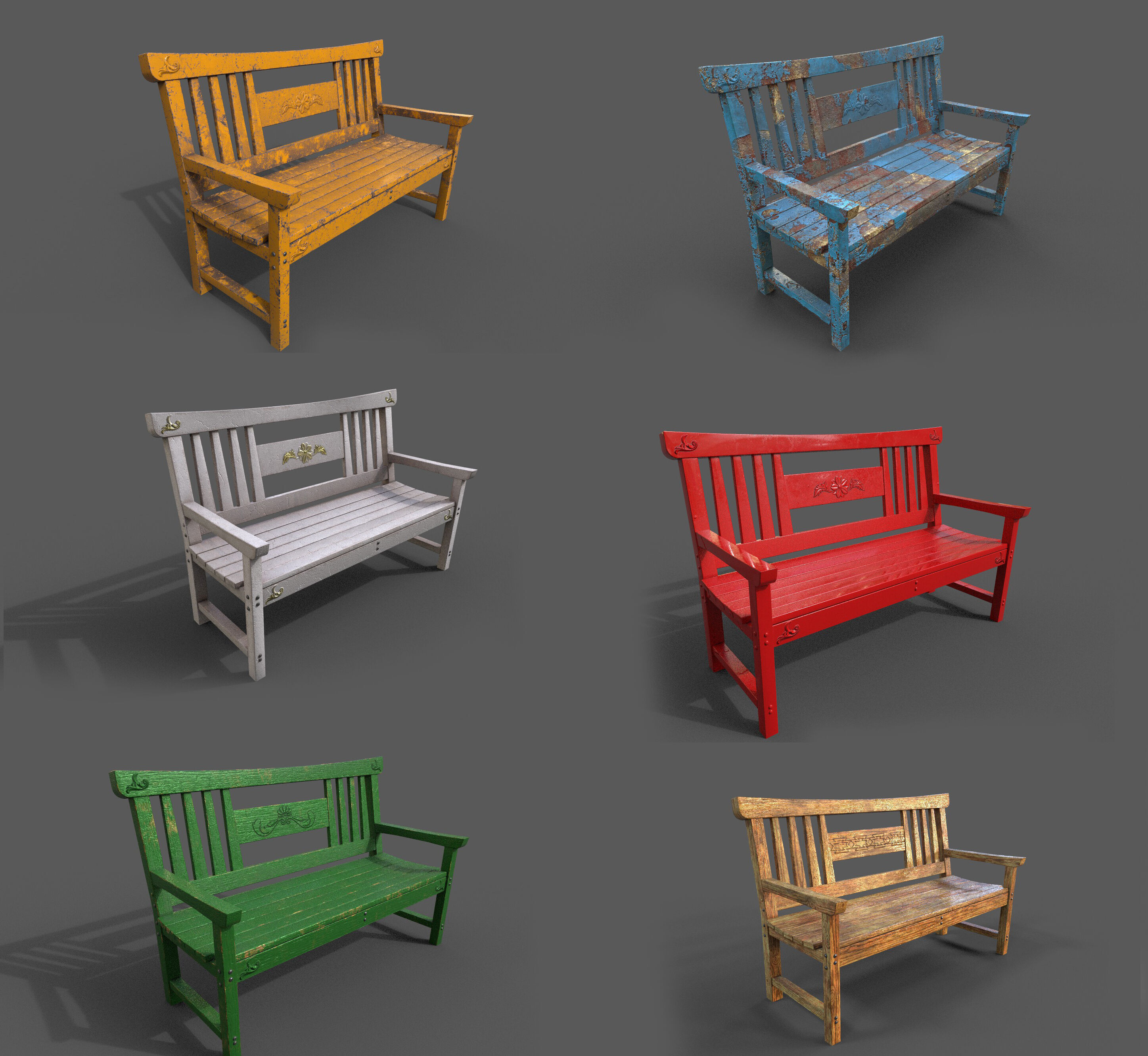 Mega Pack 32 Street Bench Low-poly 3D model_6