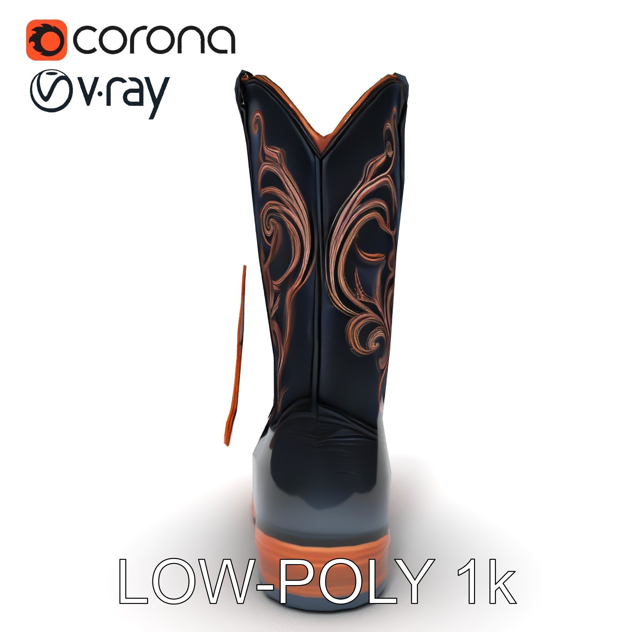 Decorative Cowboy Boot D Model Pack Low-poly 3D model_22