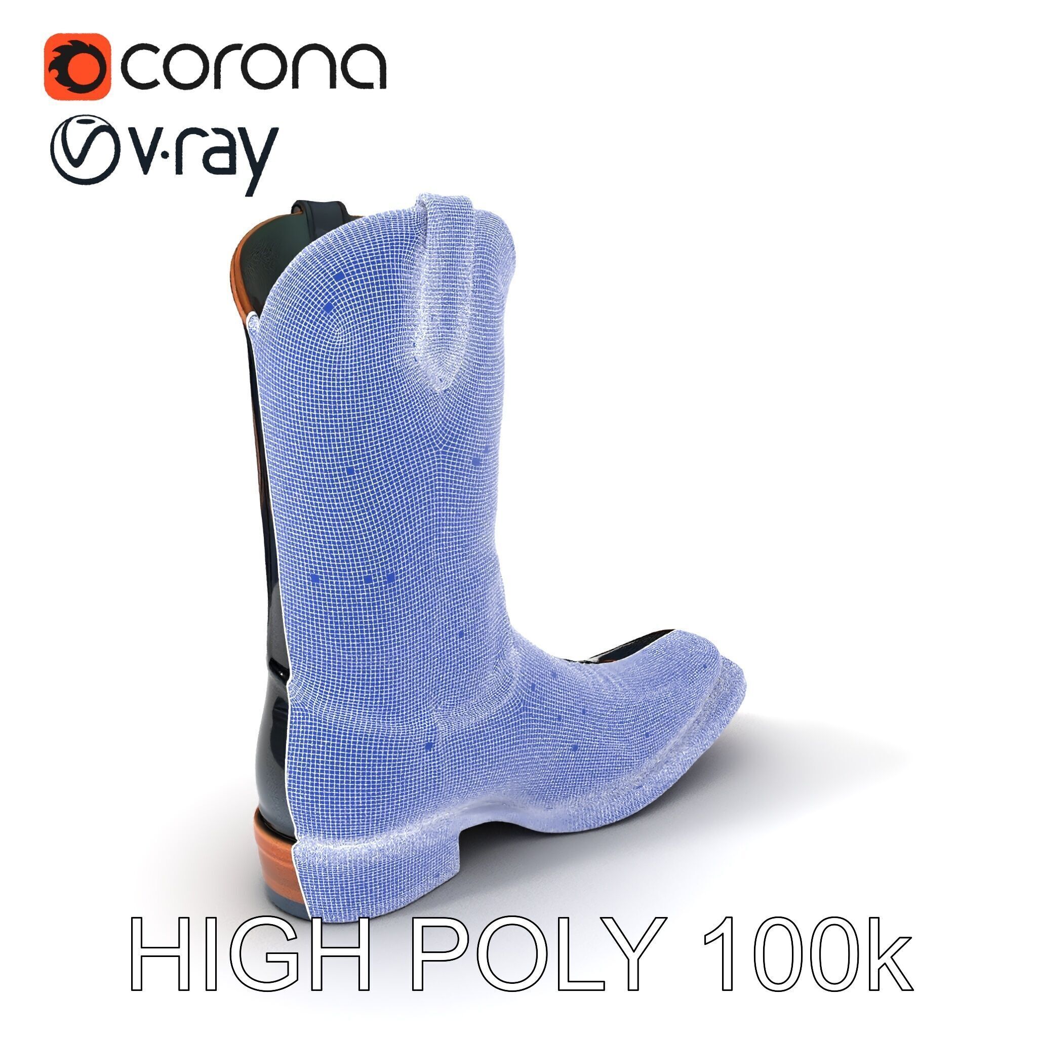 Decorative Cowboy Boot D Model Pack Low-poly 3D model_4