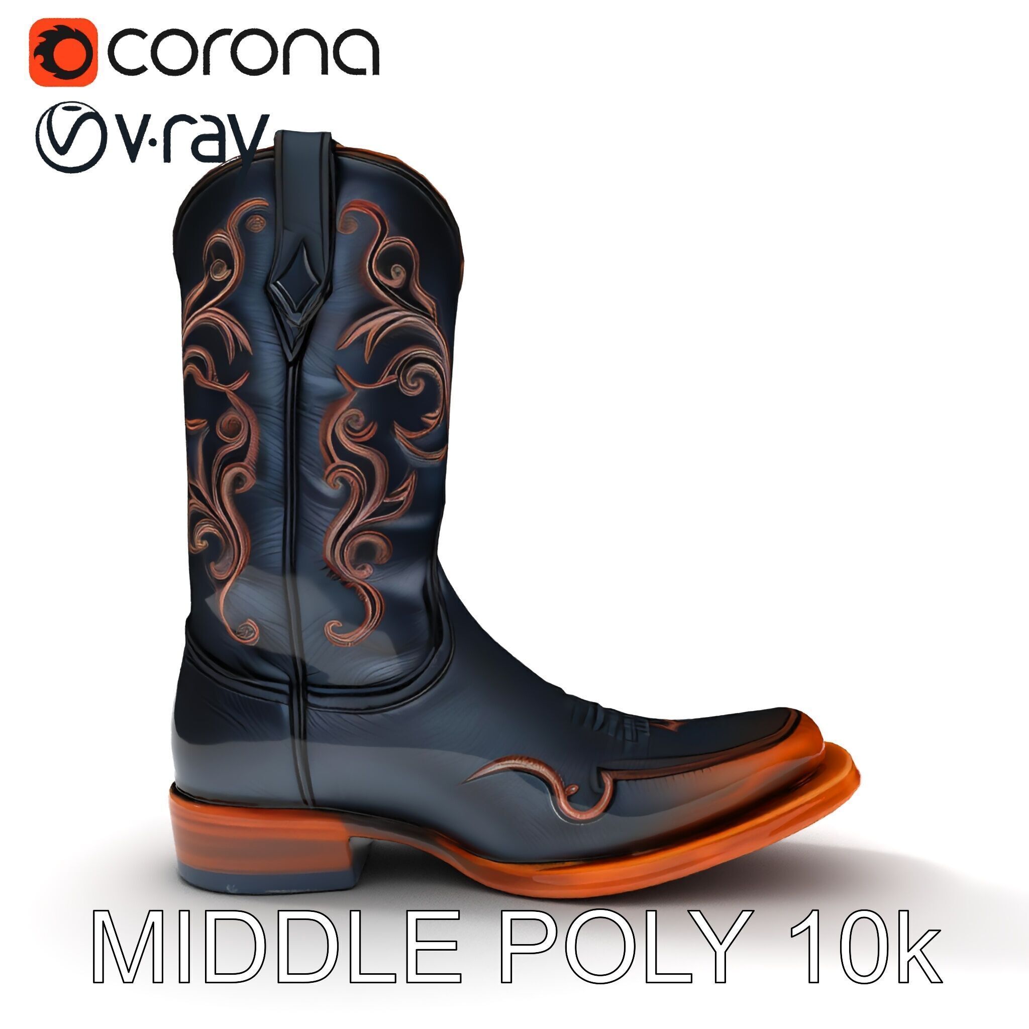 Decorative Cowboy Boot D Model Pack Low-poly 3D model_14