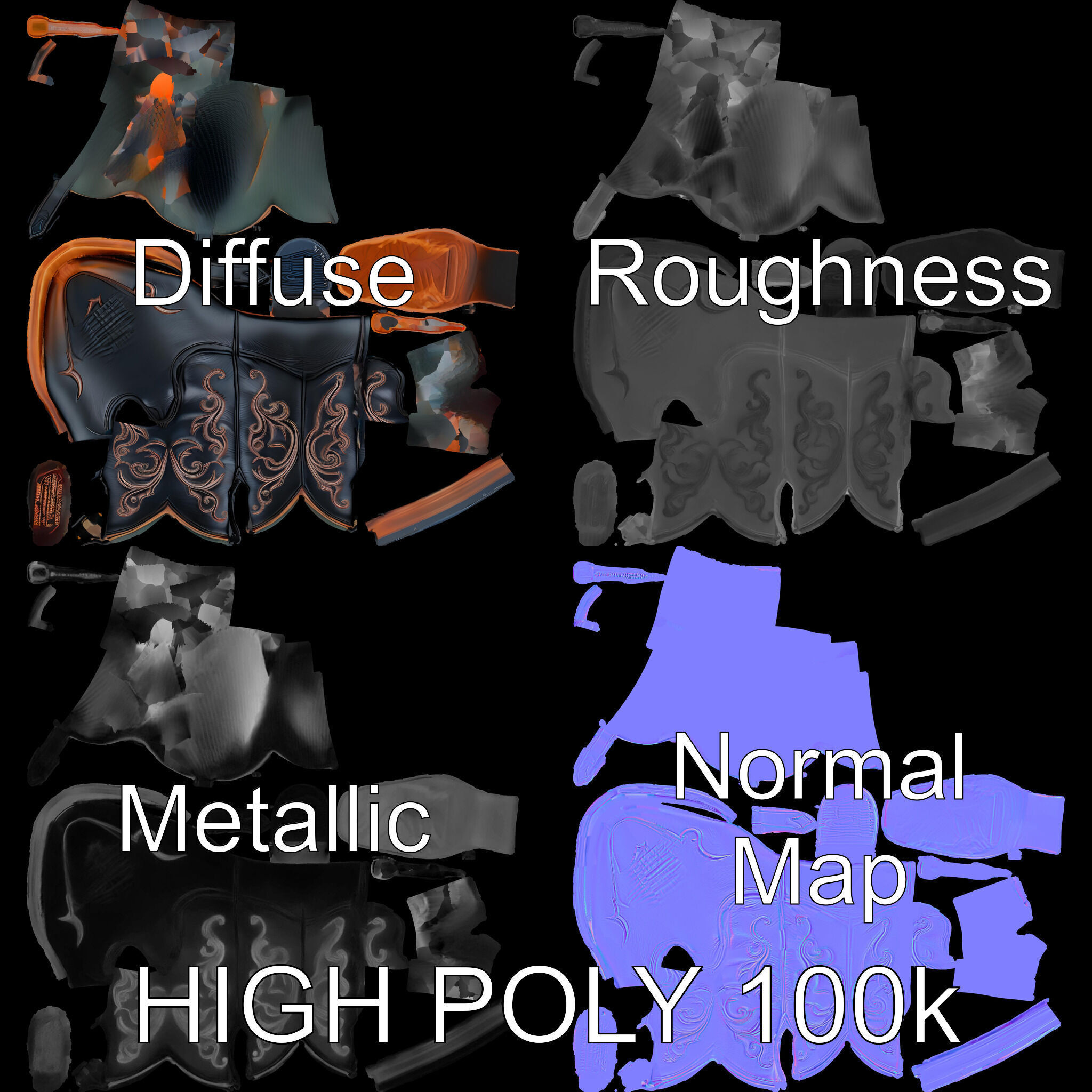 Decorative Cowboy Boot D Model Pack Low-poly 3D model_2