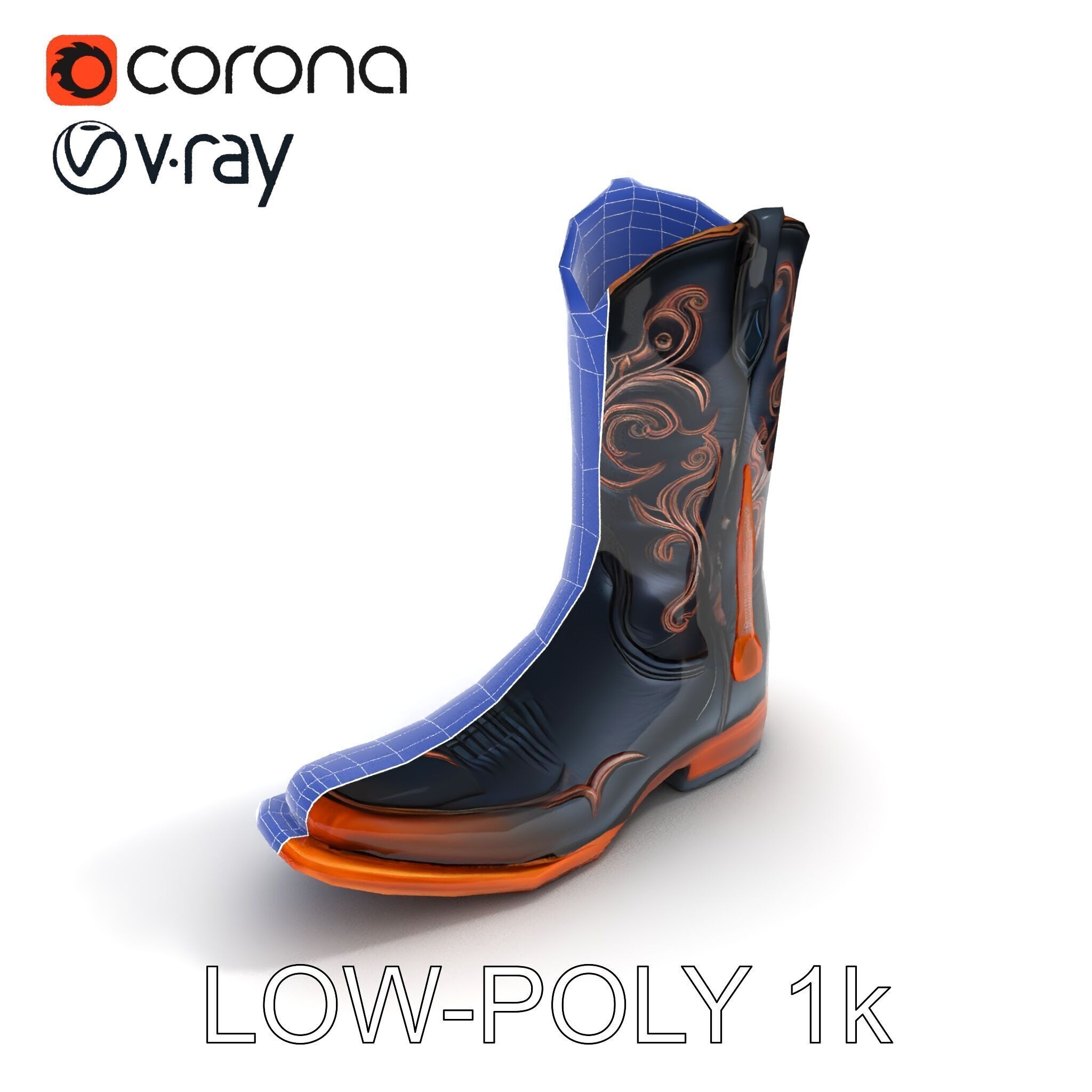 Decorative Cowboy Boot D Model Pack Low-poly 3D model_20