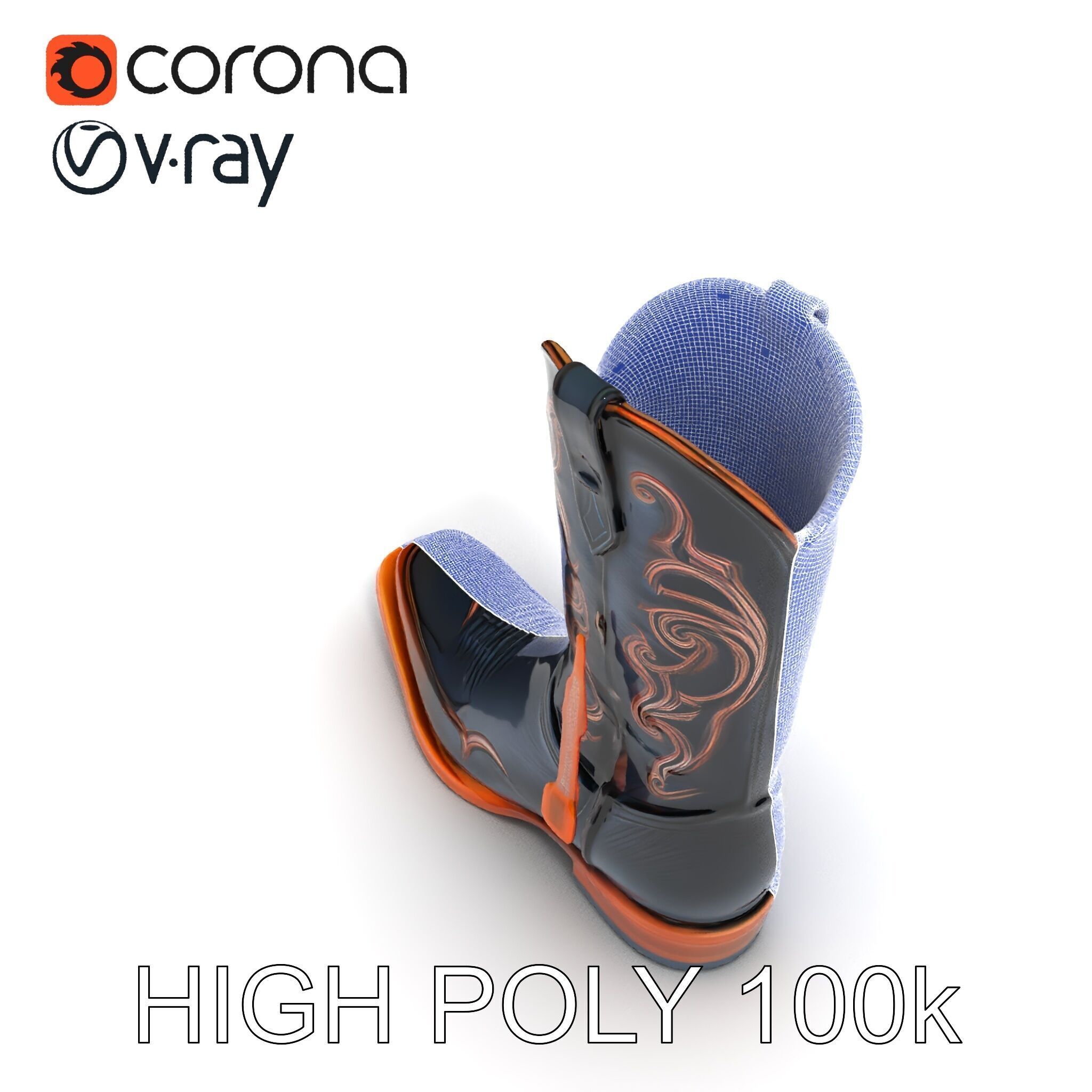 Decorative Cowboy Boot D Model Pack Low-poly 3D model_34