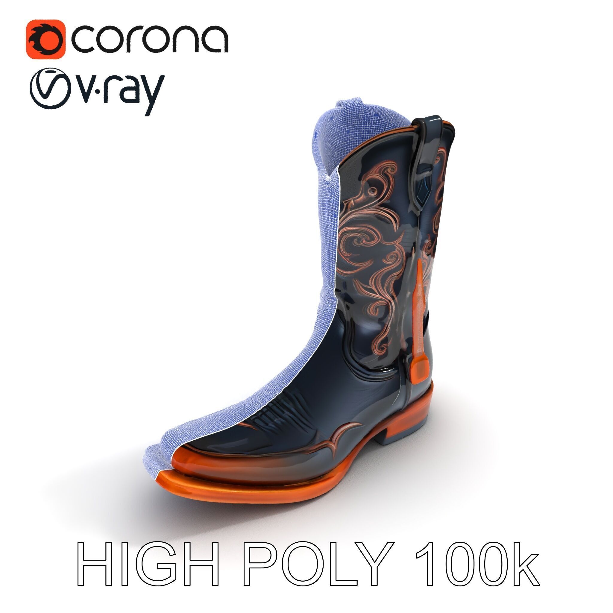 Decorative Cowboy Boot D Model Pack Low-poly 3D model_23