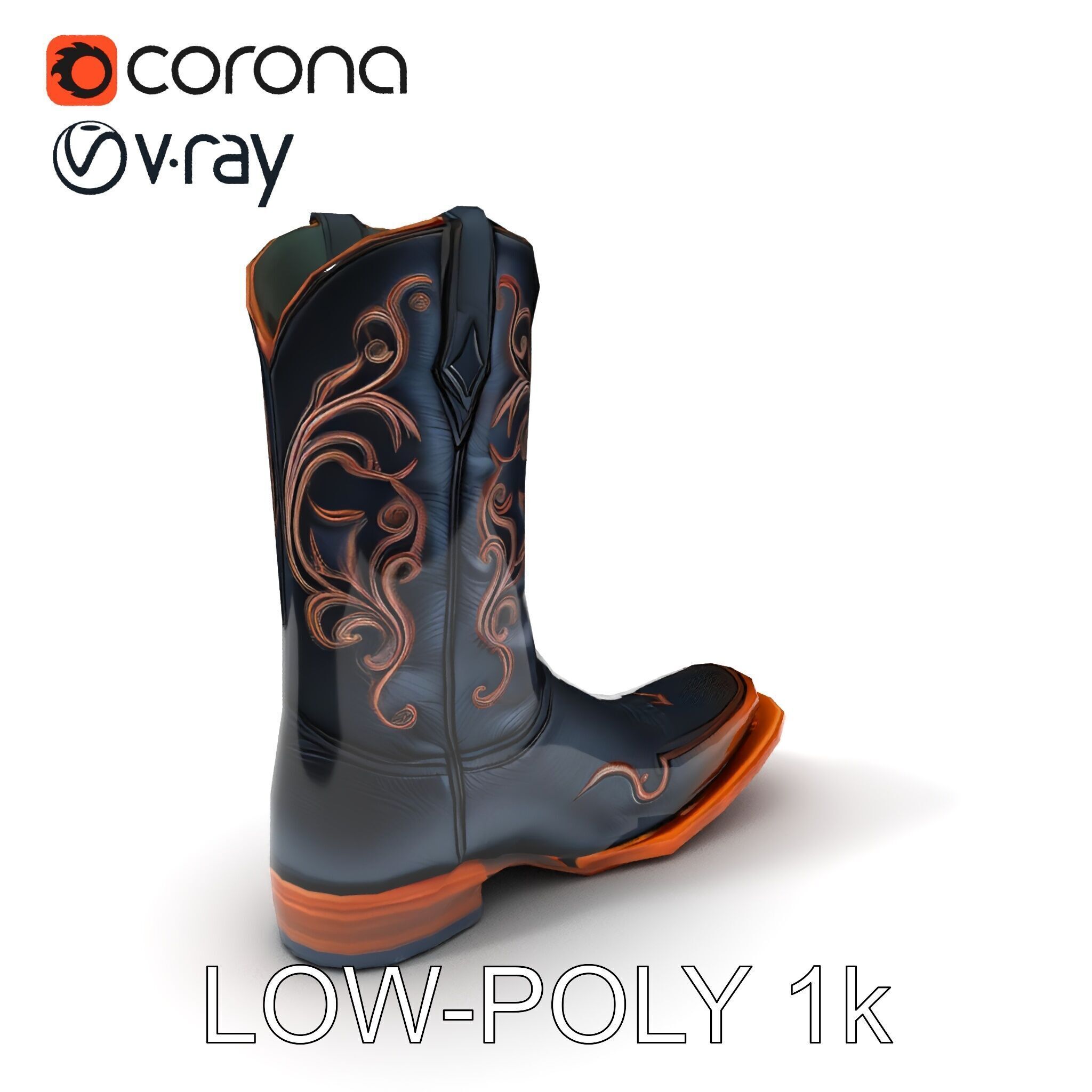 Decorative Cowboy Boot D Model Pack Low-poly 3D model_18