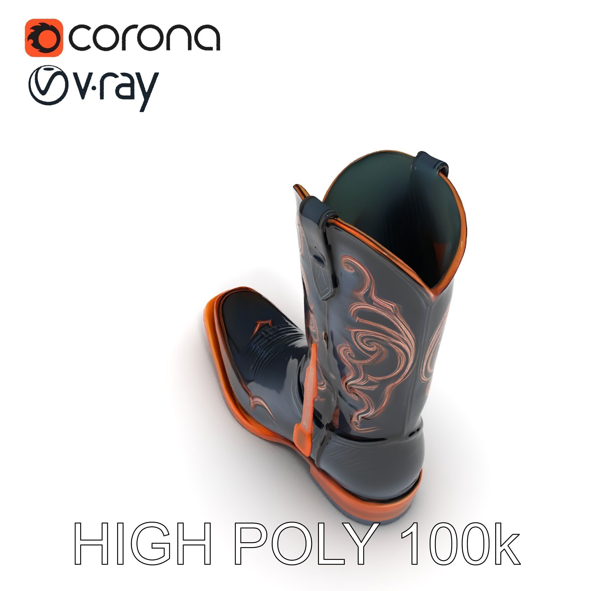 Decorative Cowboy Boot D Model Pack Low-poly 3D model_35