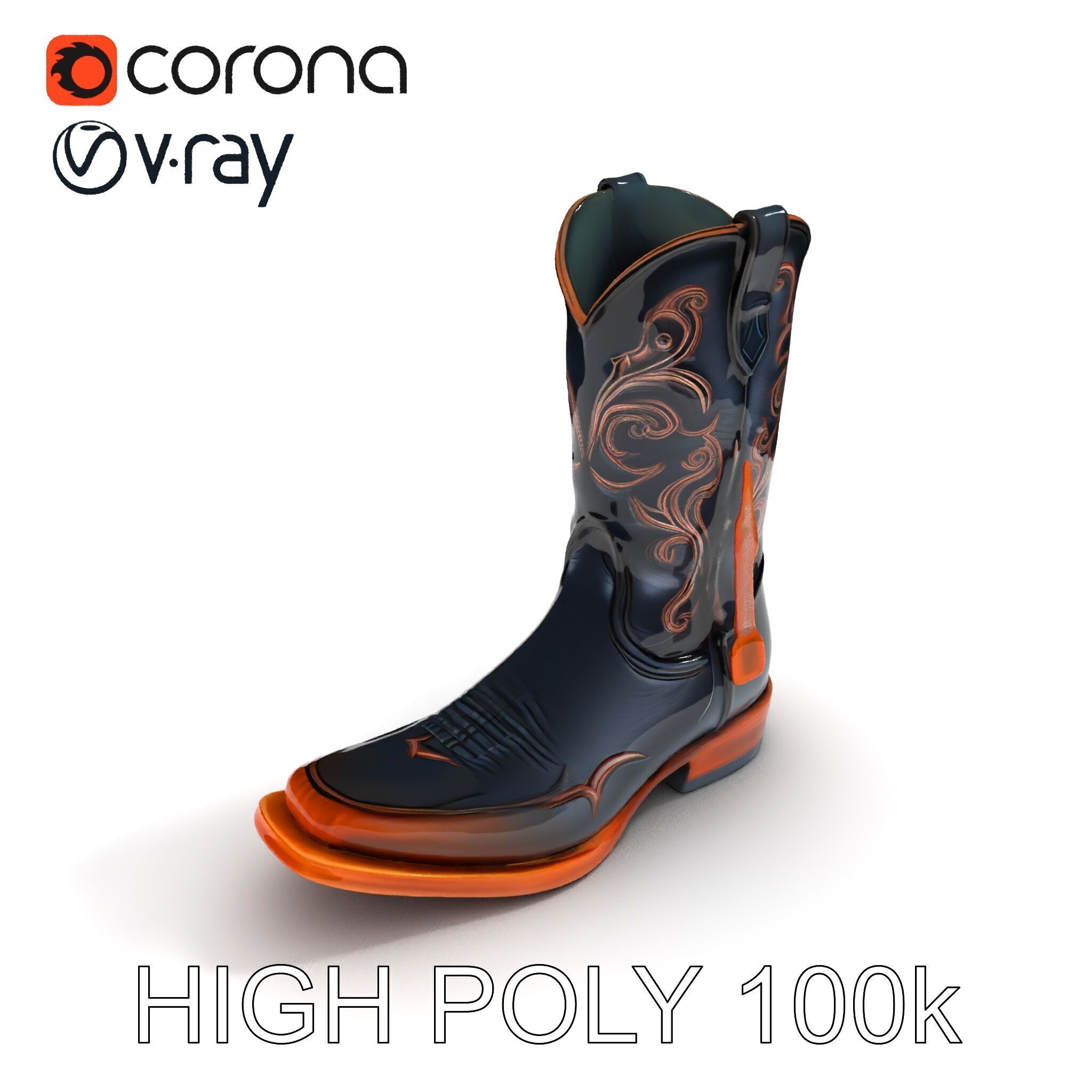 Decorative Cowboy Boot D Model Pack Low-poly 3D model_10