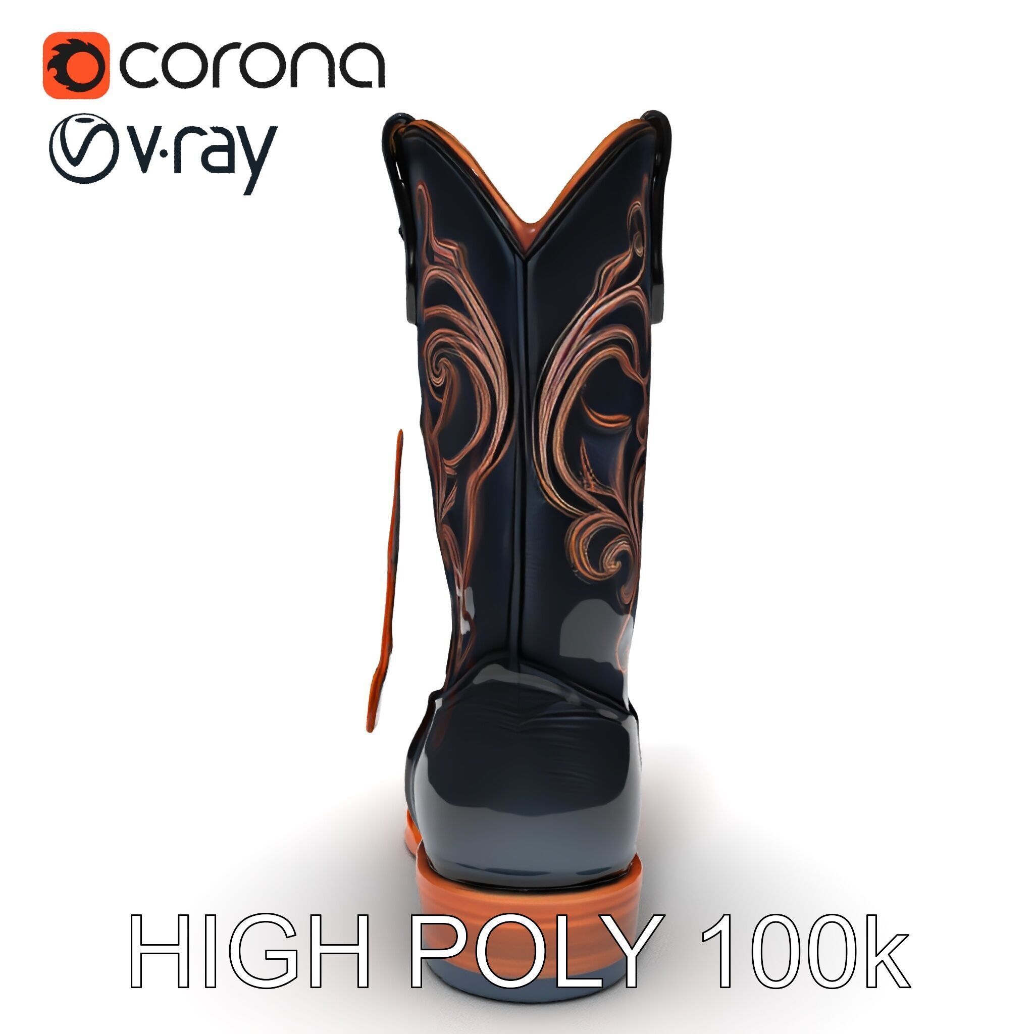 Decorative Cowboy Boot D Model Pack Low-poly 3D model_13