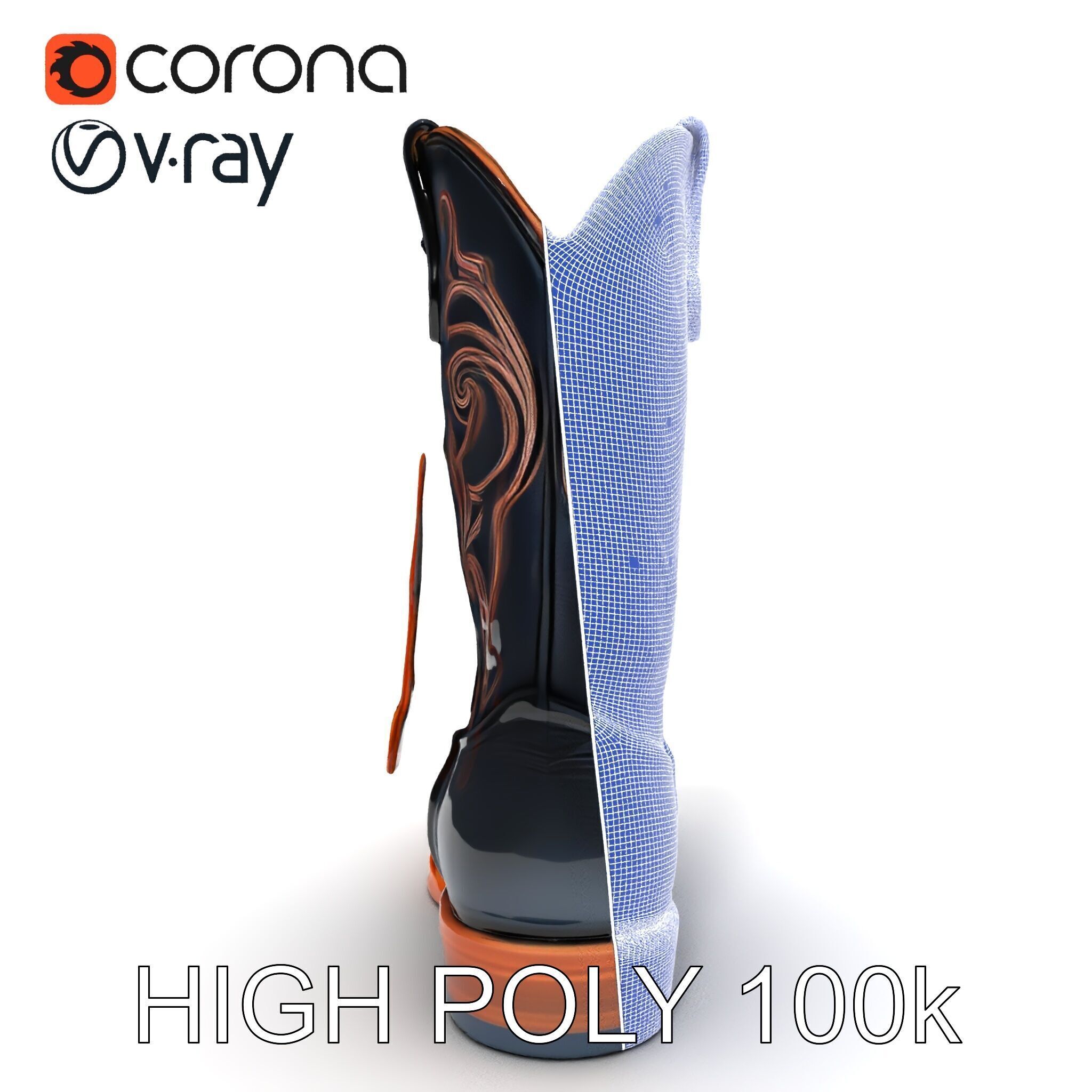 Decorative Cowboy Boot D Model Pack Low-poly 3D model_16