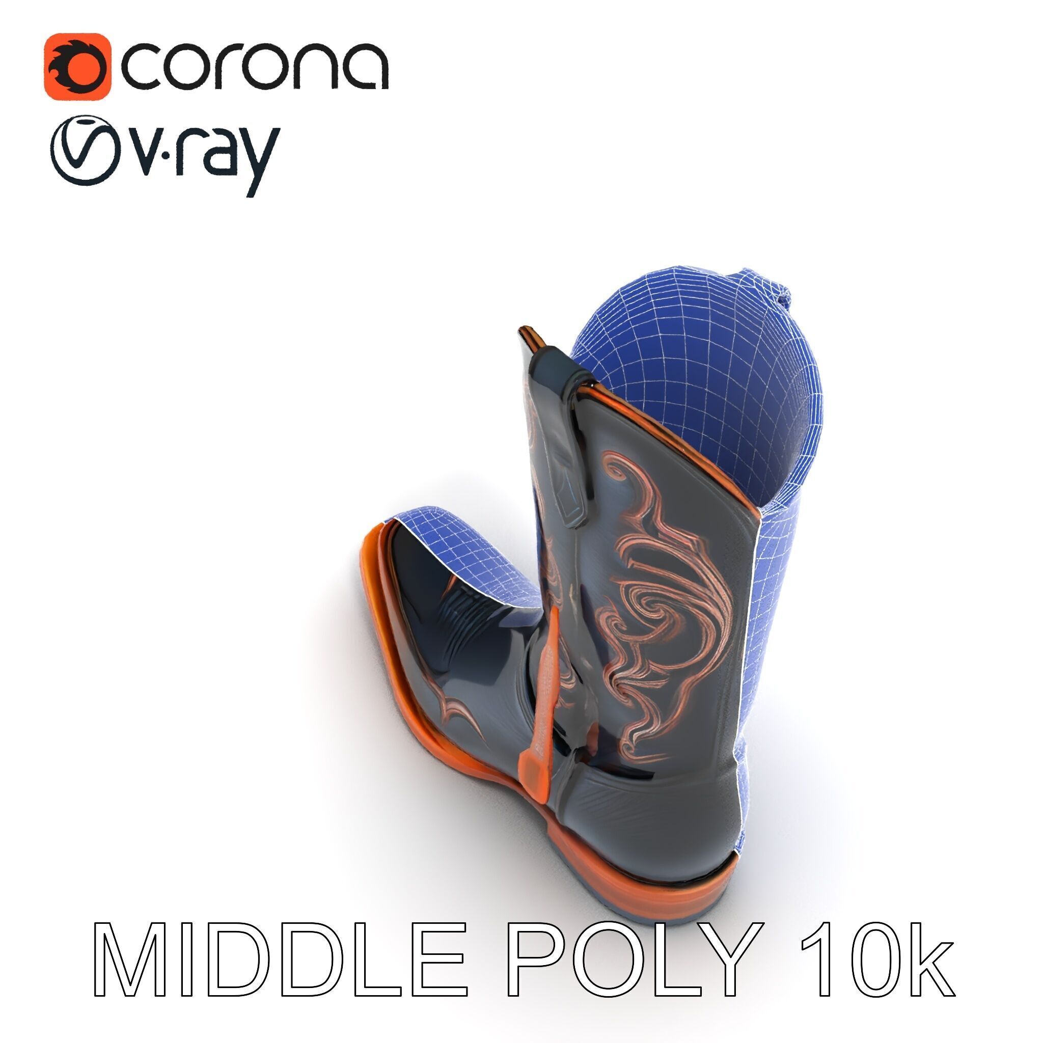 Decorative Cowboy Boot D Model Pack Low-poly 3D model_8