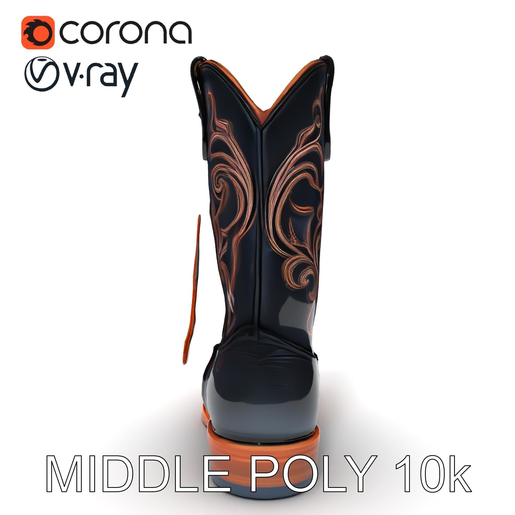 Decorative Cowboy Boot D Model Pack Low-poly 3D model_11