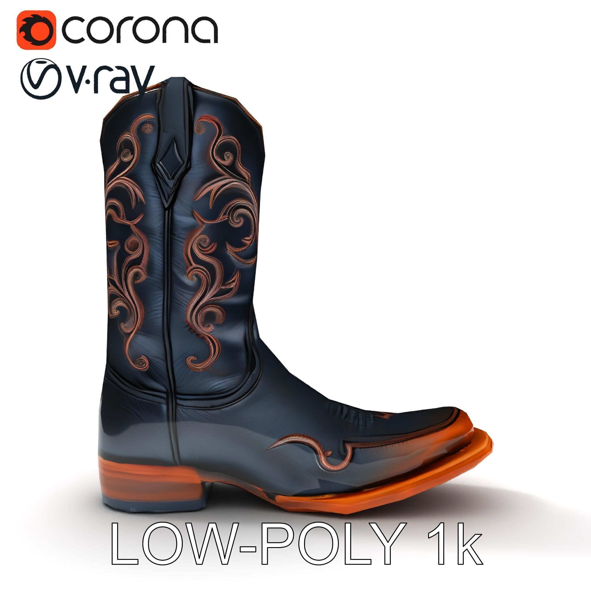 Decorative Cowboy Boot D Model Pack Low-poly 3D model_12