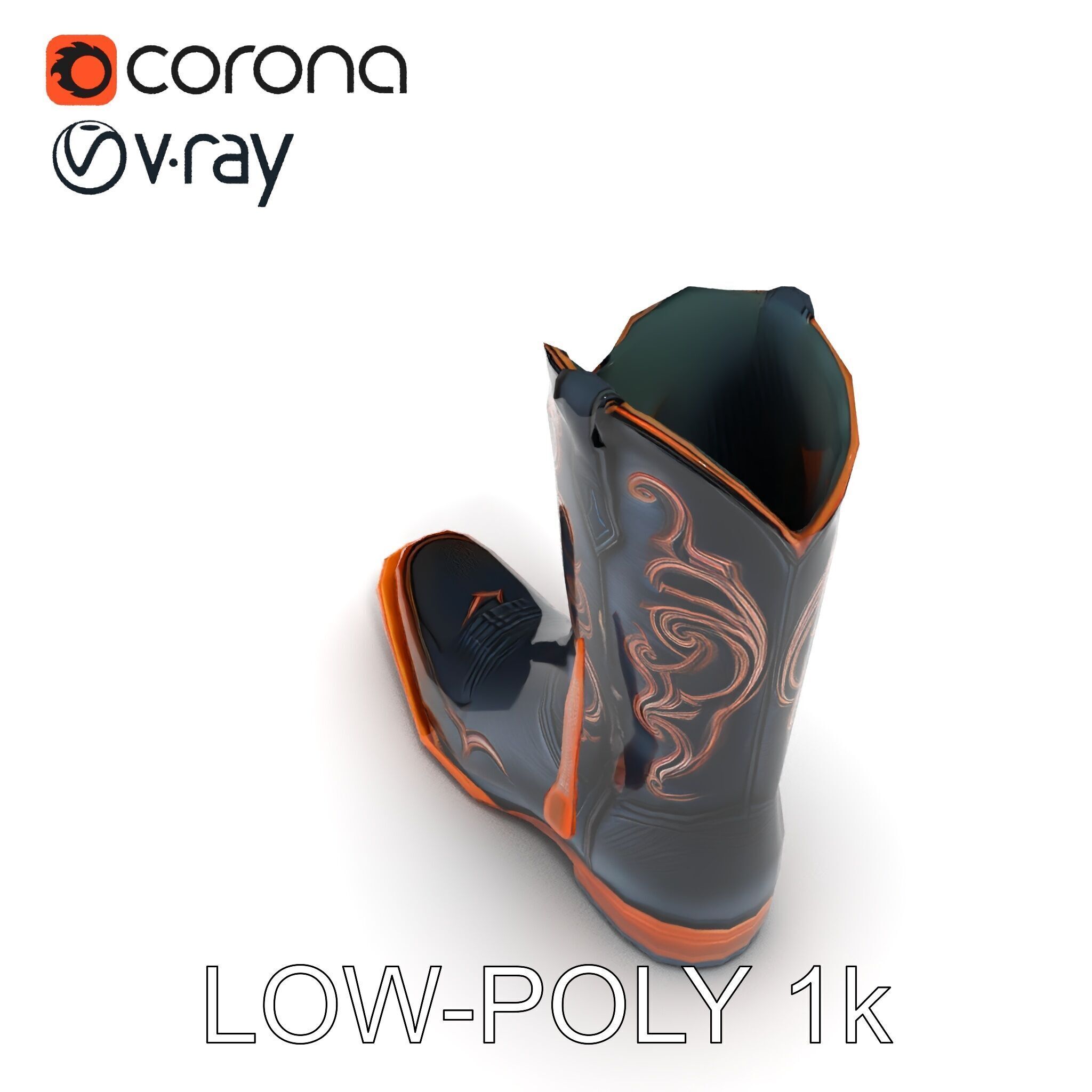 Decorative Cowboy Boot D Model Pack Low-poly 3D model_33