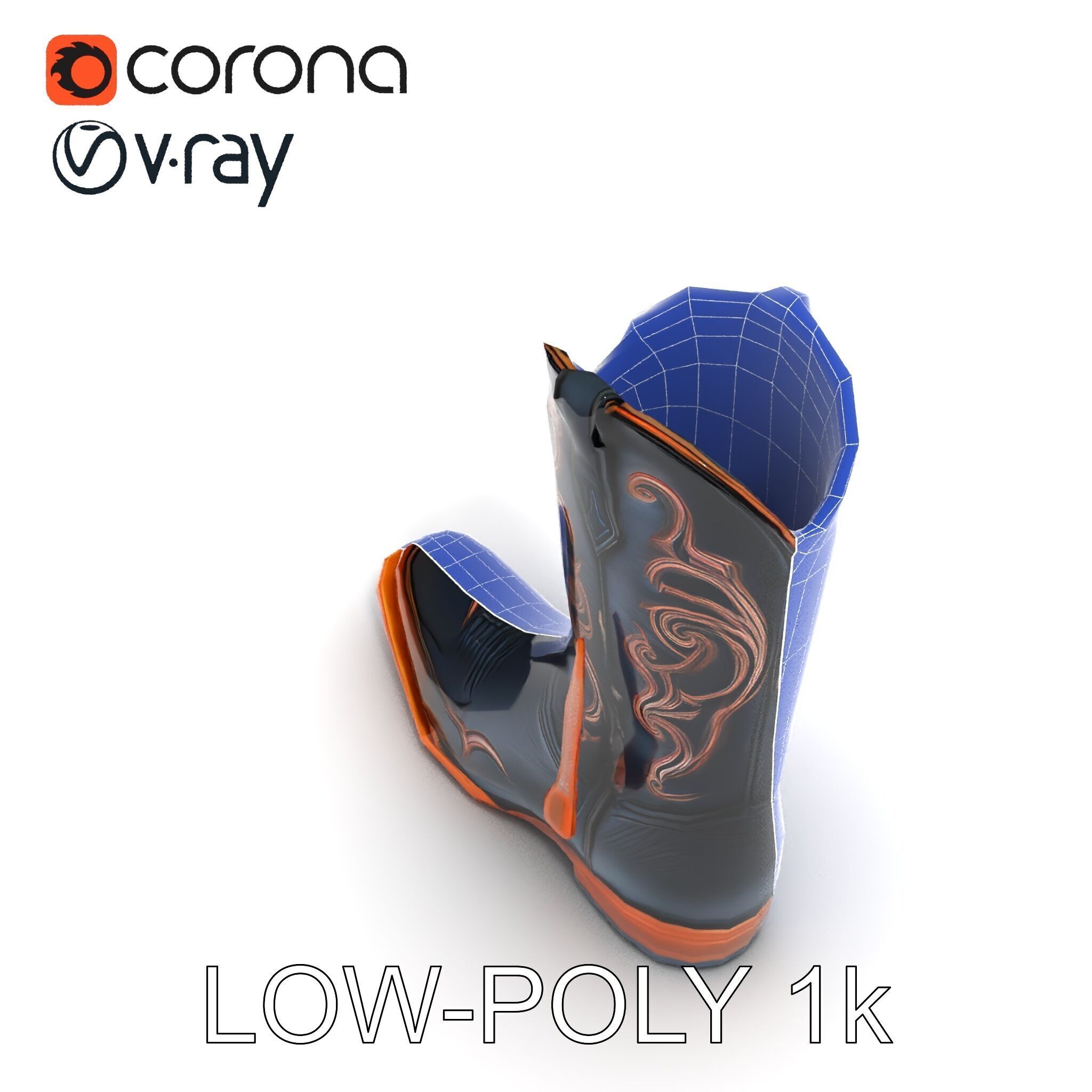 Decorative Cowboy Boot D Model Pack Low-poly 3D model_31