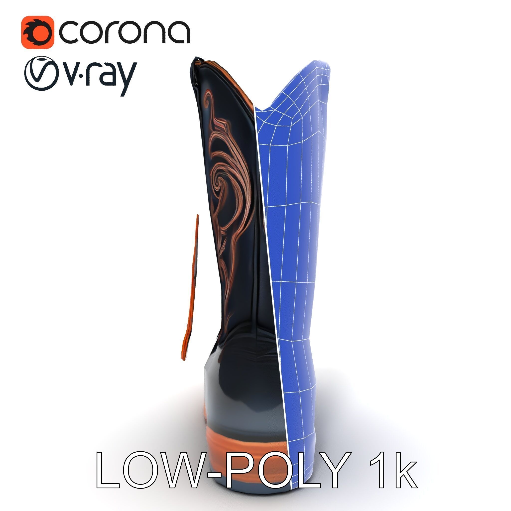 Decorative Cowboy Boot D Model Pack Low-poly 3D model_28