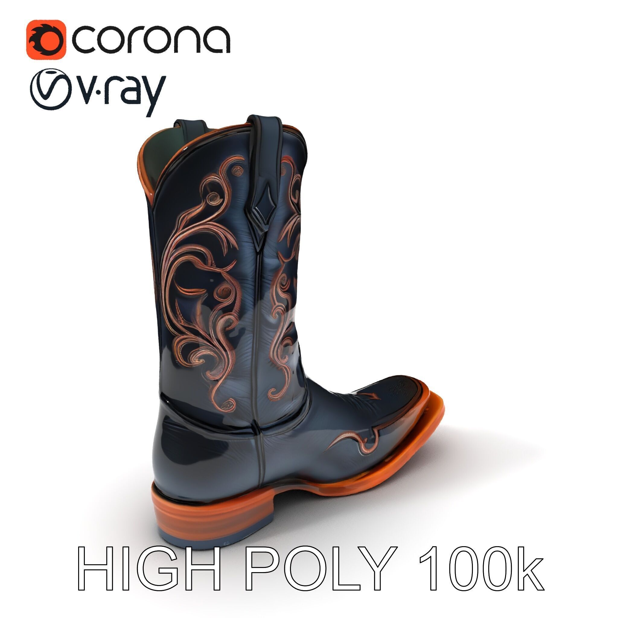 Decorative Cowboy Boot D Model Pack Low-poly 3D model_3