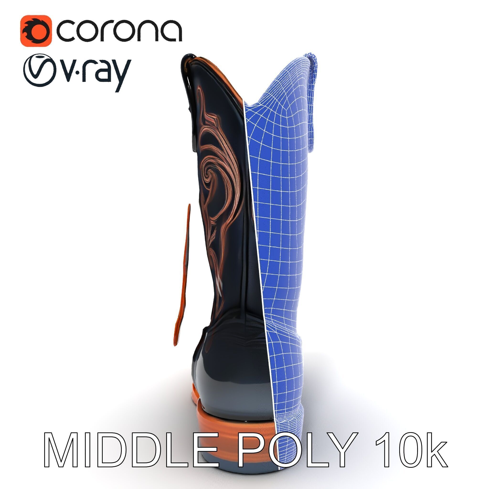 Decorative Cowboy Boot D Model Pack Low-poly 3D model_21