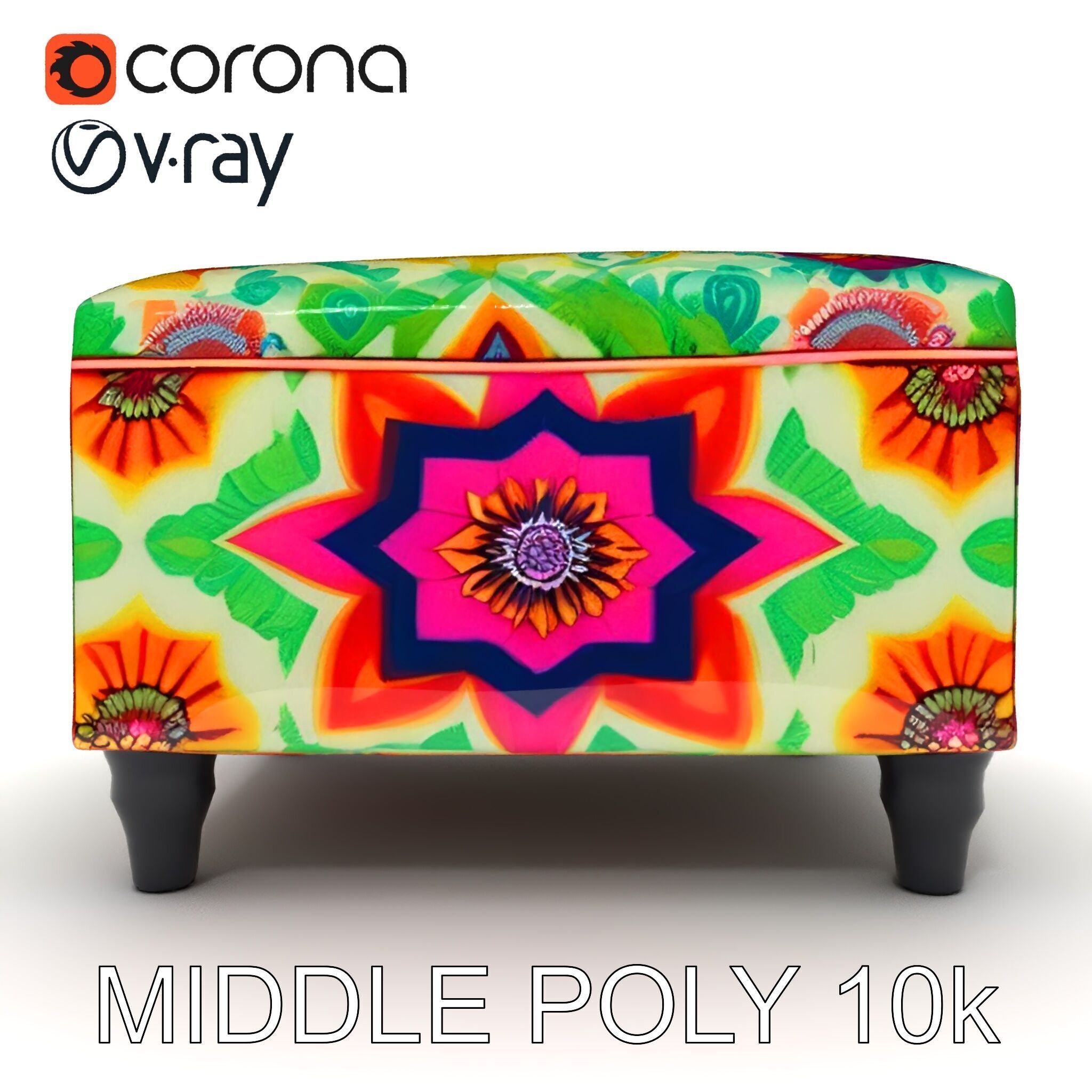Colorful Ottoman with Floral Pattern model pack Low-poly 3D model_29