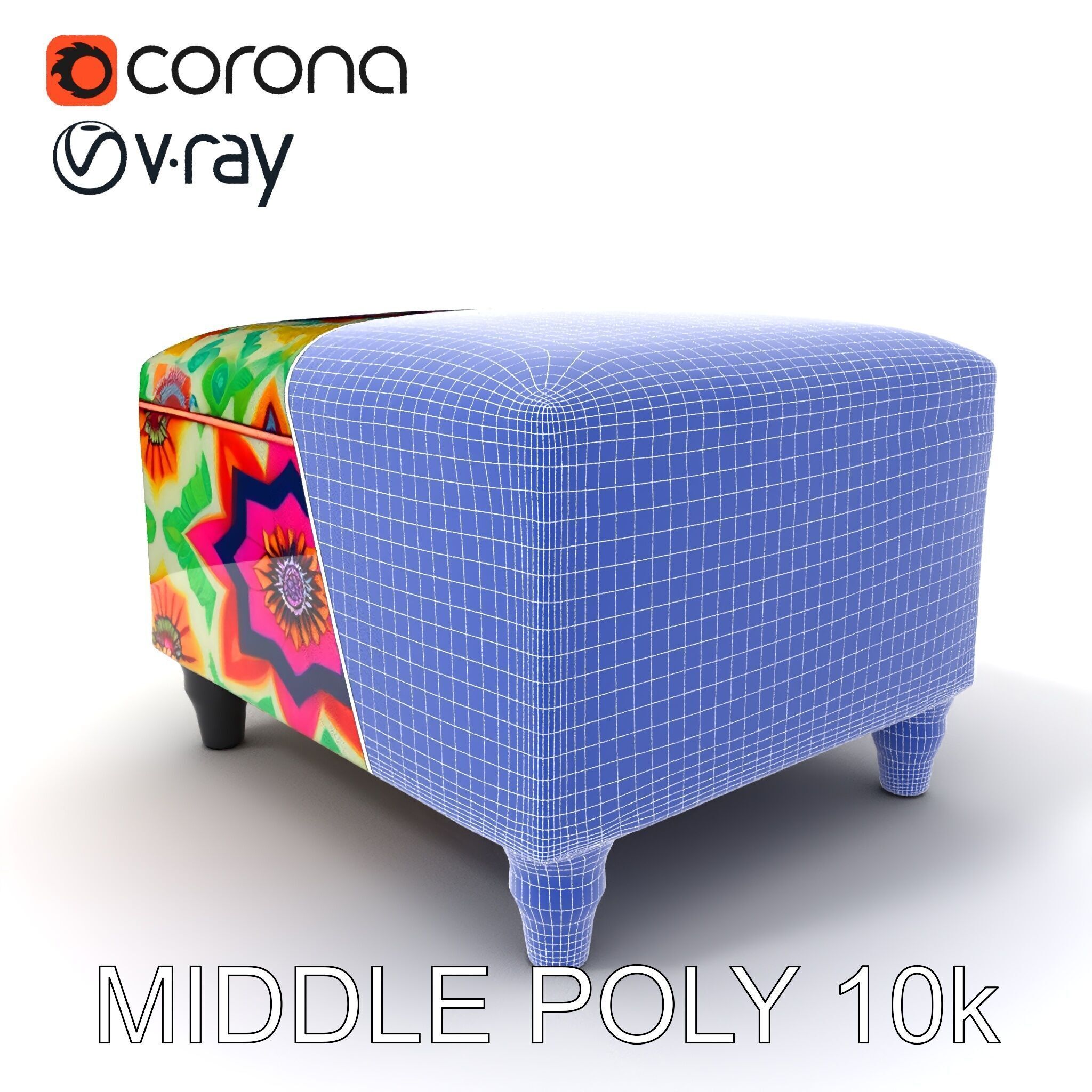 Colorful Ottoman with Floral Pattern model pack Low-poly 3D model_11