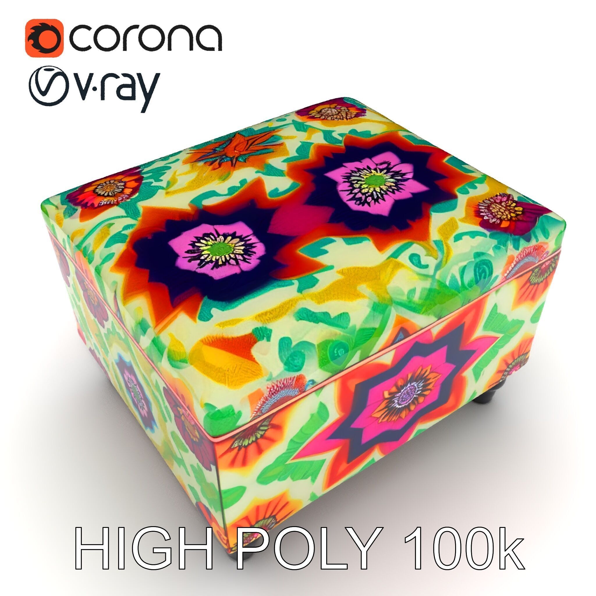 Colorful Ottoman with Floral Pattern model pack Low-poly 3D model_13
