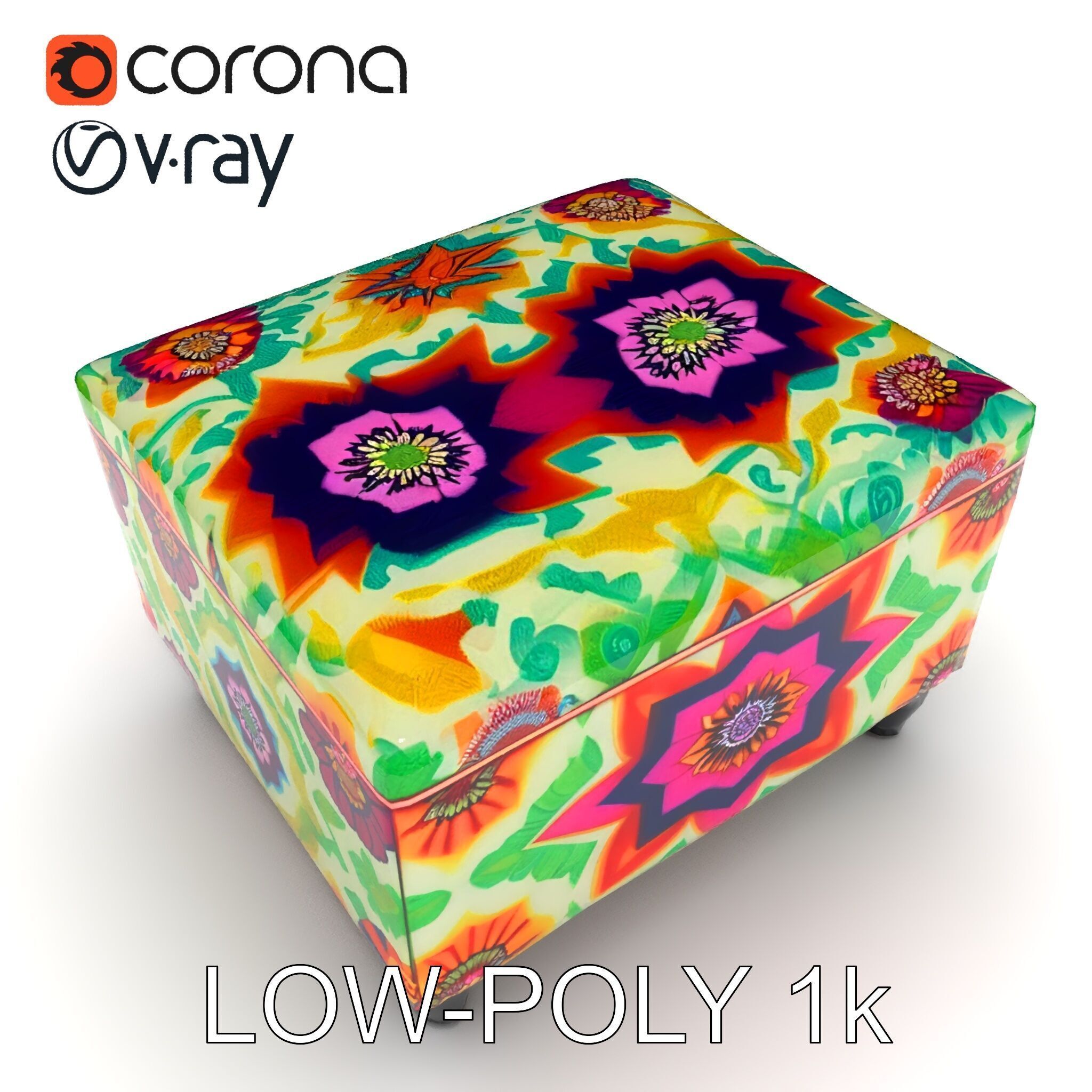 Colorful Ottoman with Floral Pattern model pack Low-poly 3D model_30