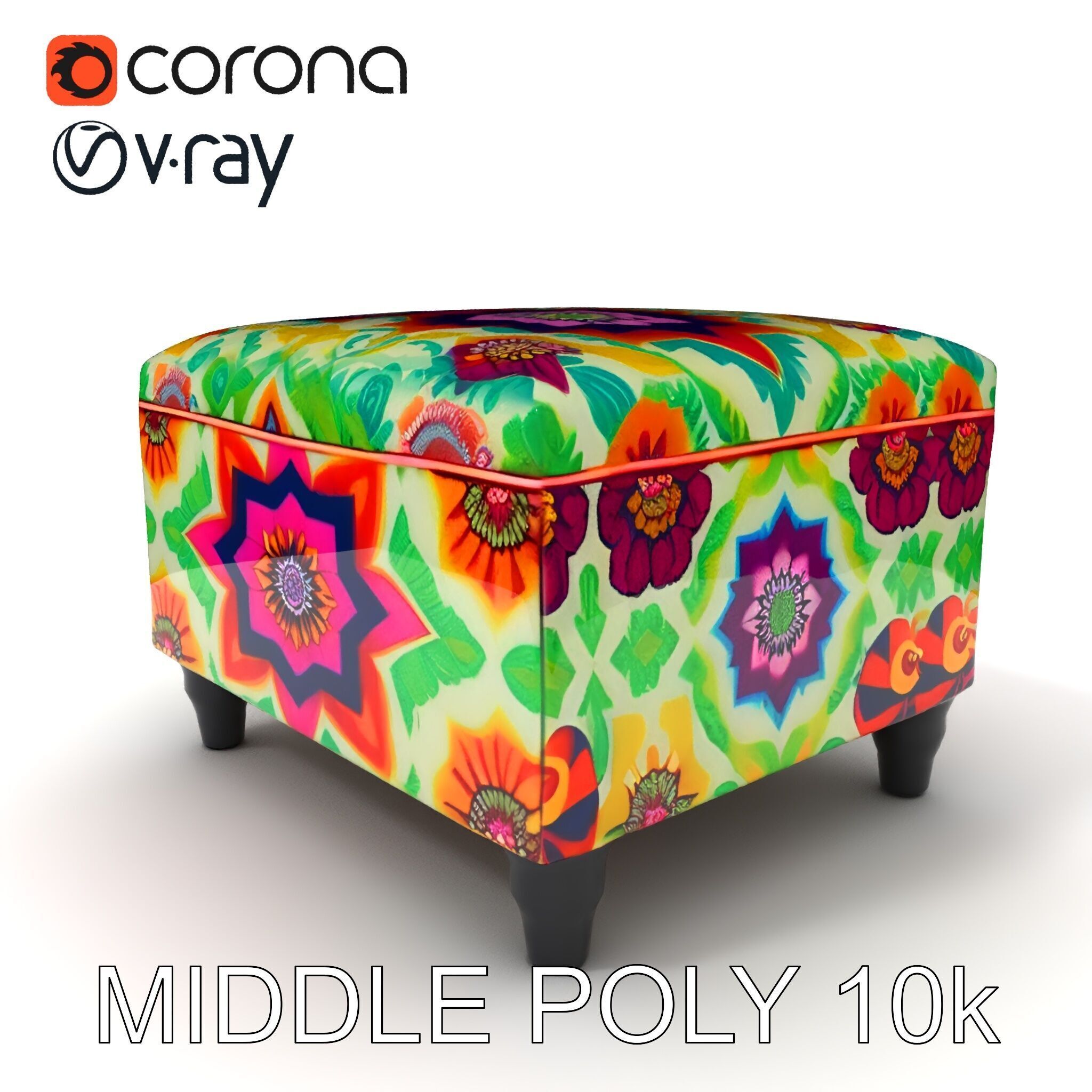 Colorful Ottoman with Floral Pattern model pack Low-poly 3D model_32