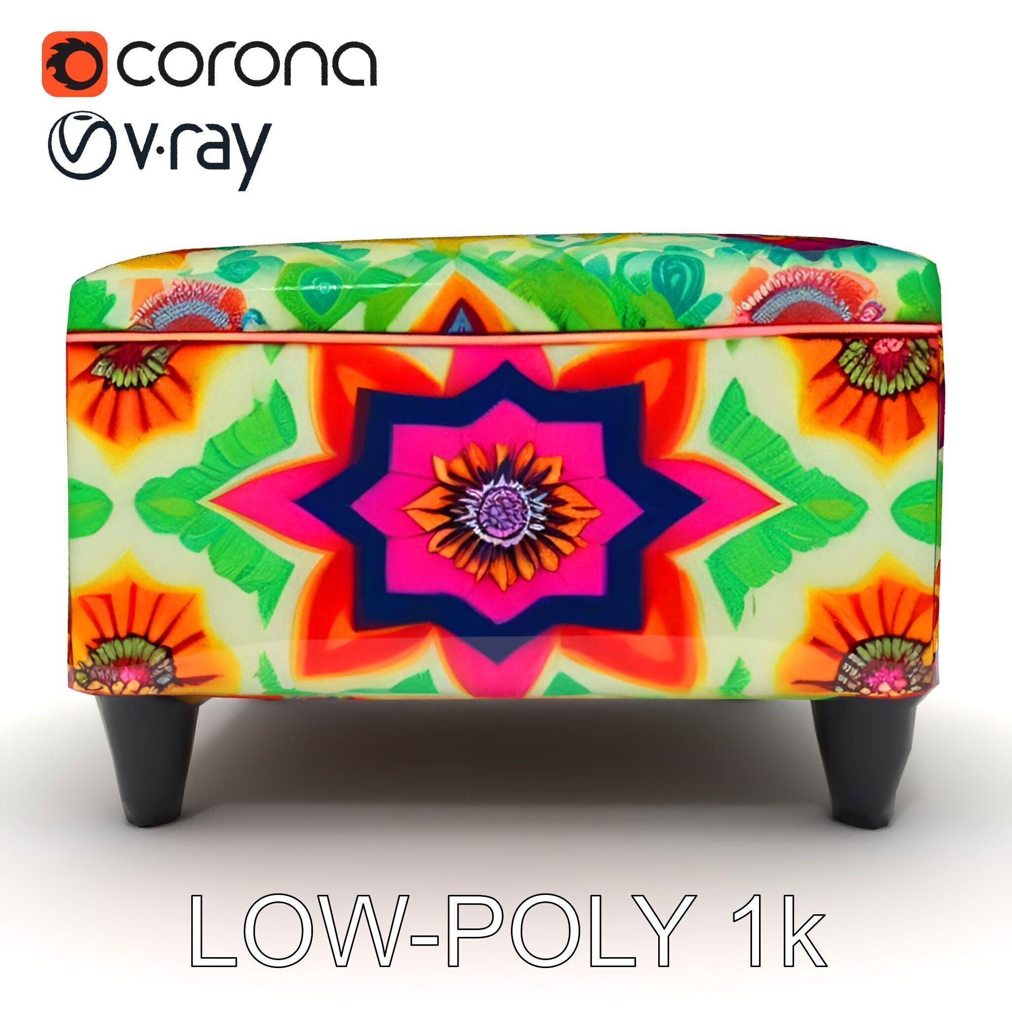 Colorful Ottoman with Floral Pattern model pack Low-poly 3D model_19