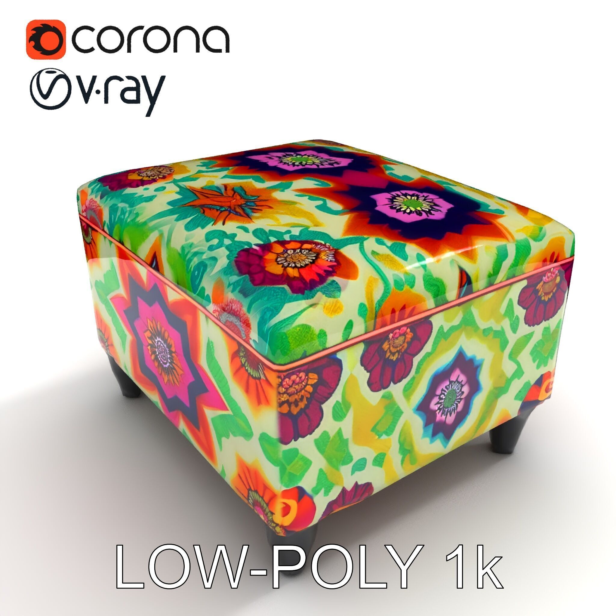 Colorful Ottoman with Floral Pattern model pack Low-poly 3D model_15