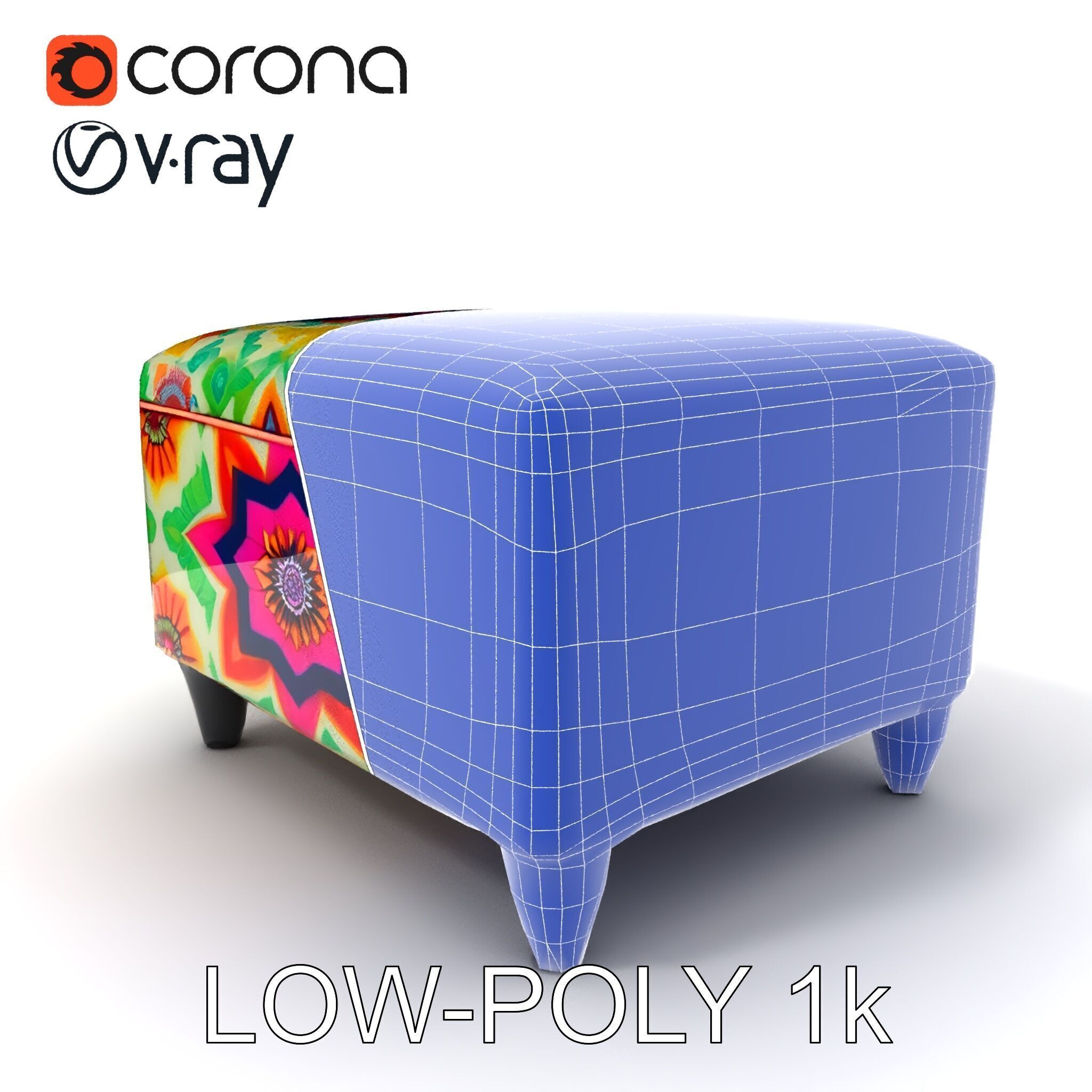 Colorful Ottoman with Floral Pattern model pack Low-poly 3D model_33