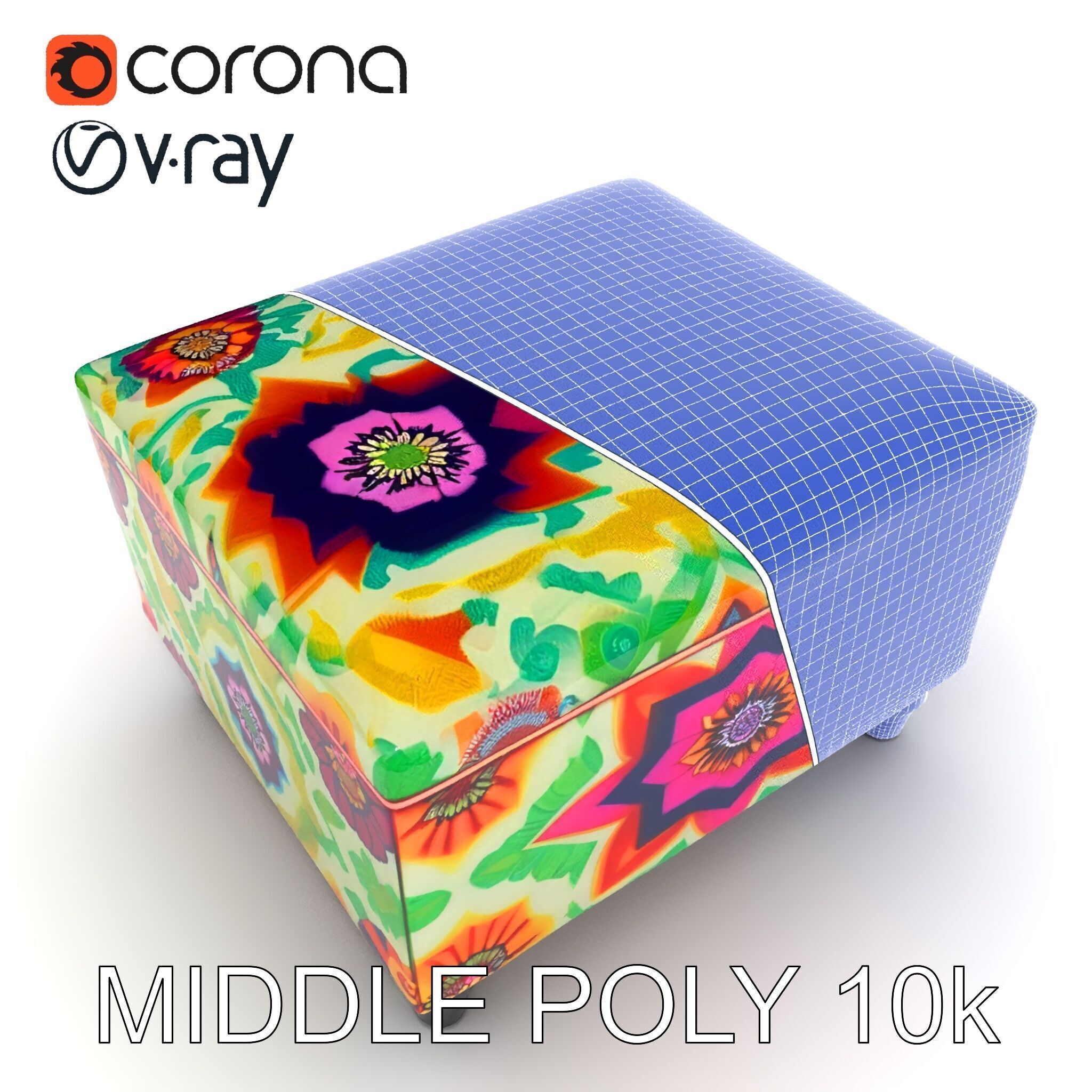 Colorful Ottoman with Floral Pattern model pack Low-poly 3D model_6