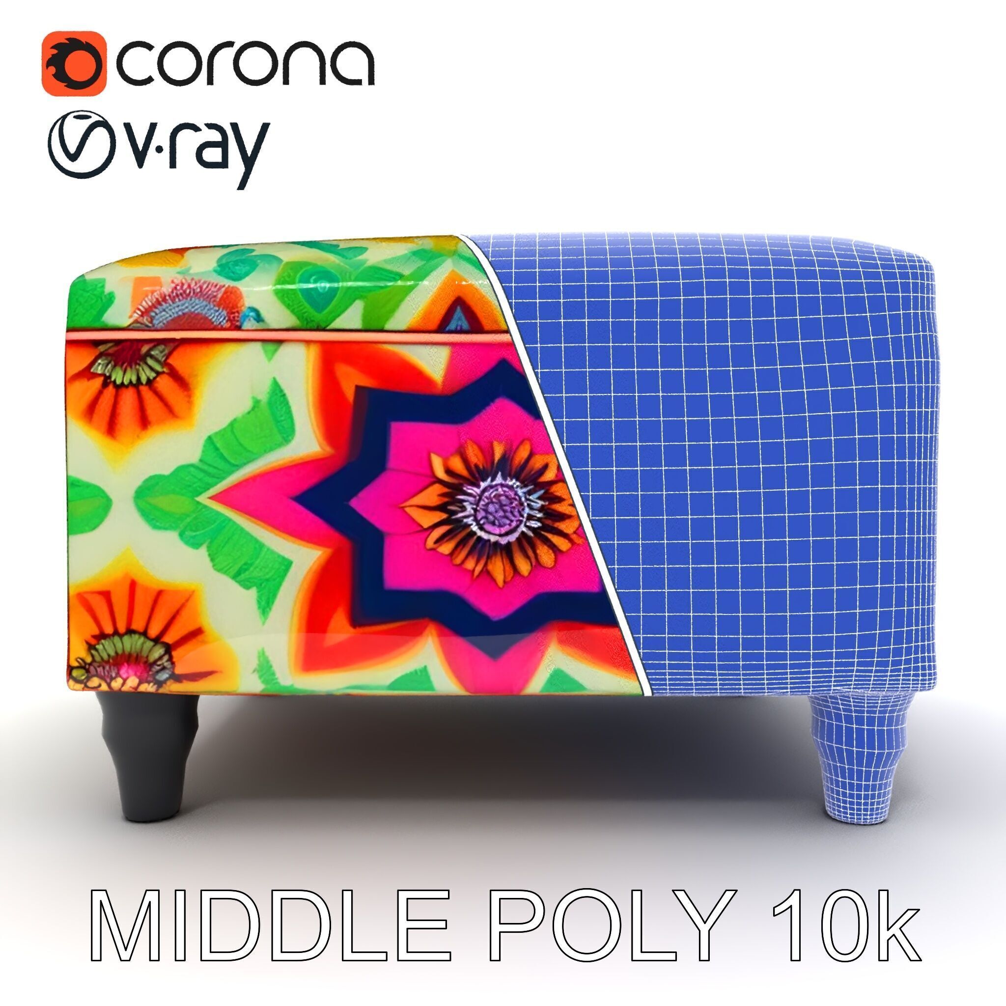 Colorful Ottoman with Floral Pattern model pack Low-poly 3D model_21