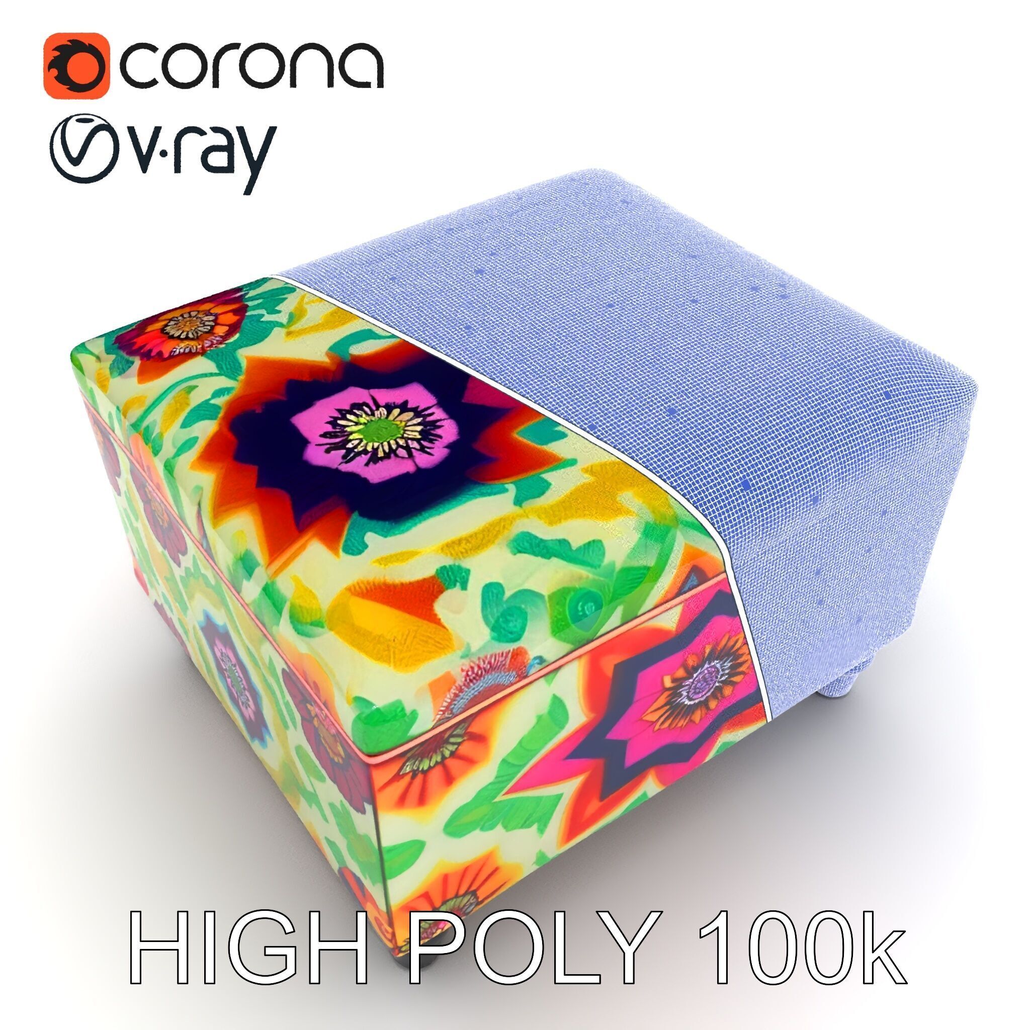 Colorful Ottoman with Floral Pattern model pack Low-poly 3D model_20