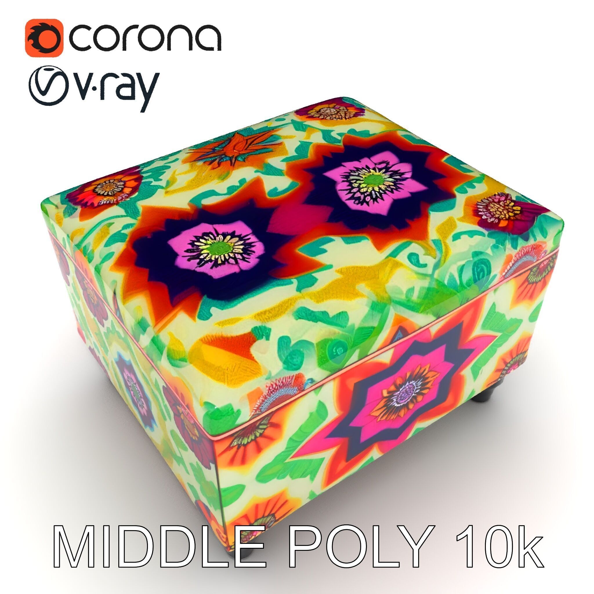 Colorful Ottoman with Floral Pattern model pack Low-poly 3D model_24