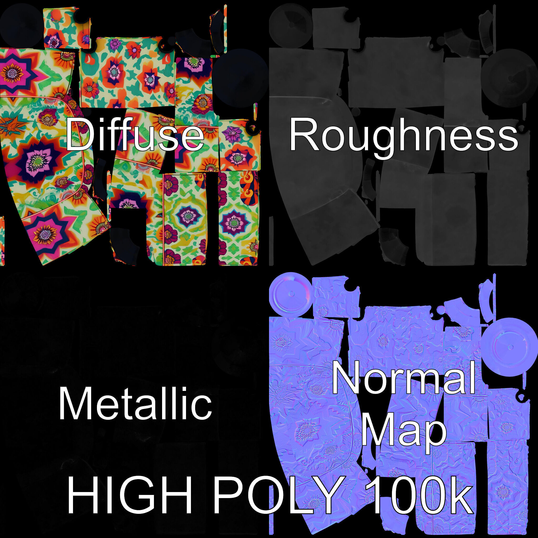 Colorful Ottoman with Floral Pattern model pack Low-poly 3D model_2